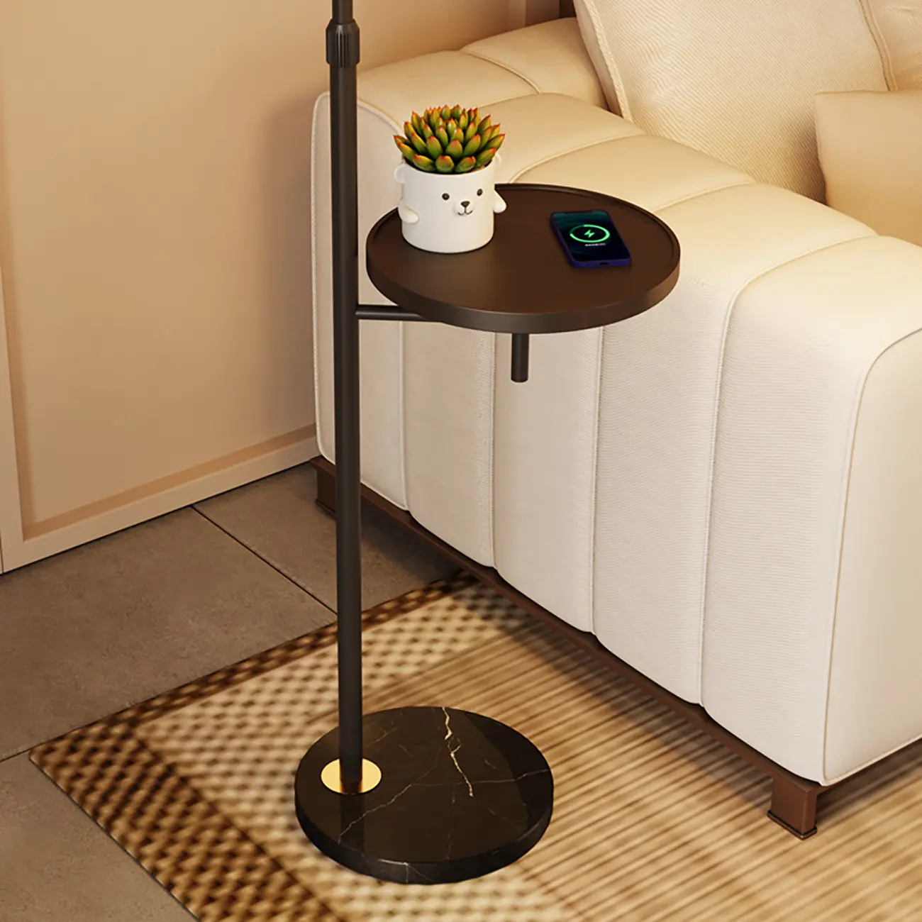 Simplistic Metal Glass Dome Arc Floor Lamp with Tray Table Image - 9 | homeyfad