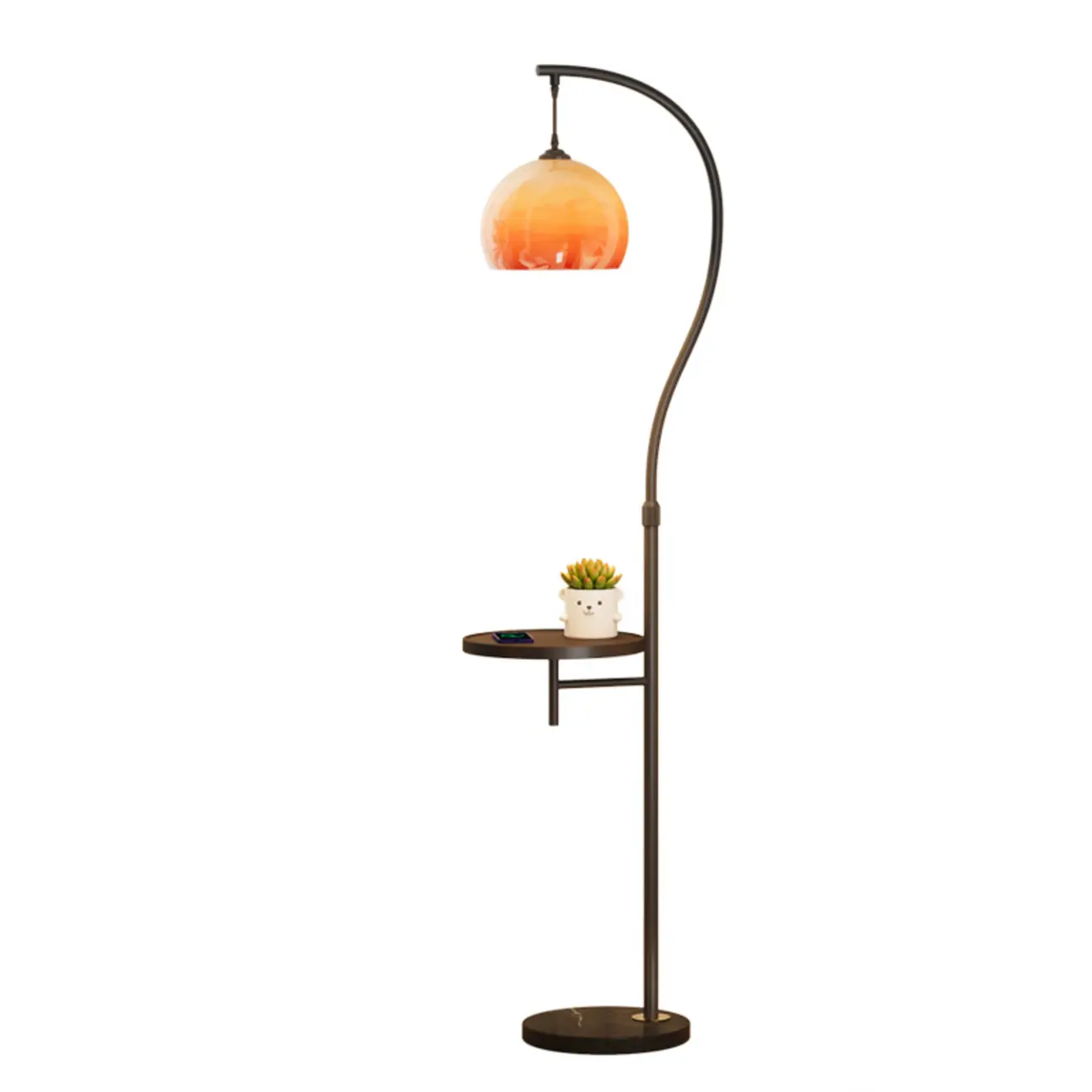 Simplistic Metal Glass Dome Arc Floor Lamp with Tray Table Image - 13 | homeyfad