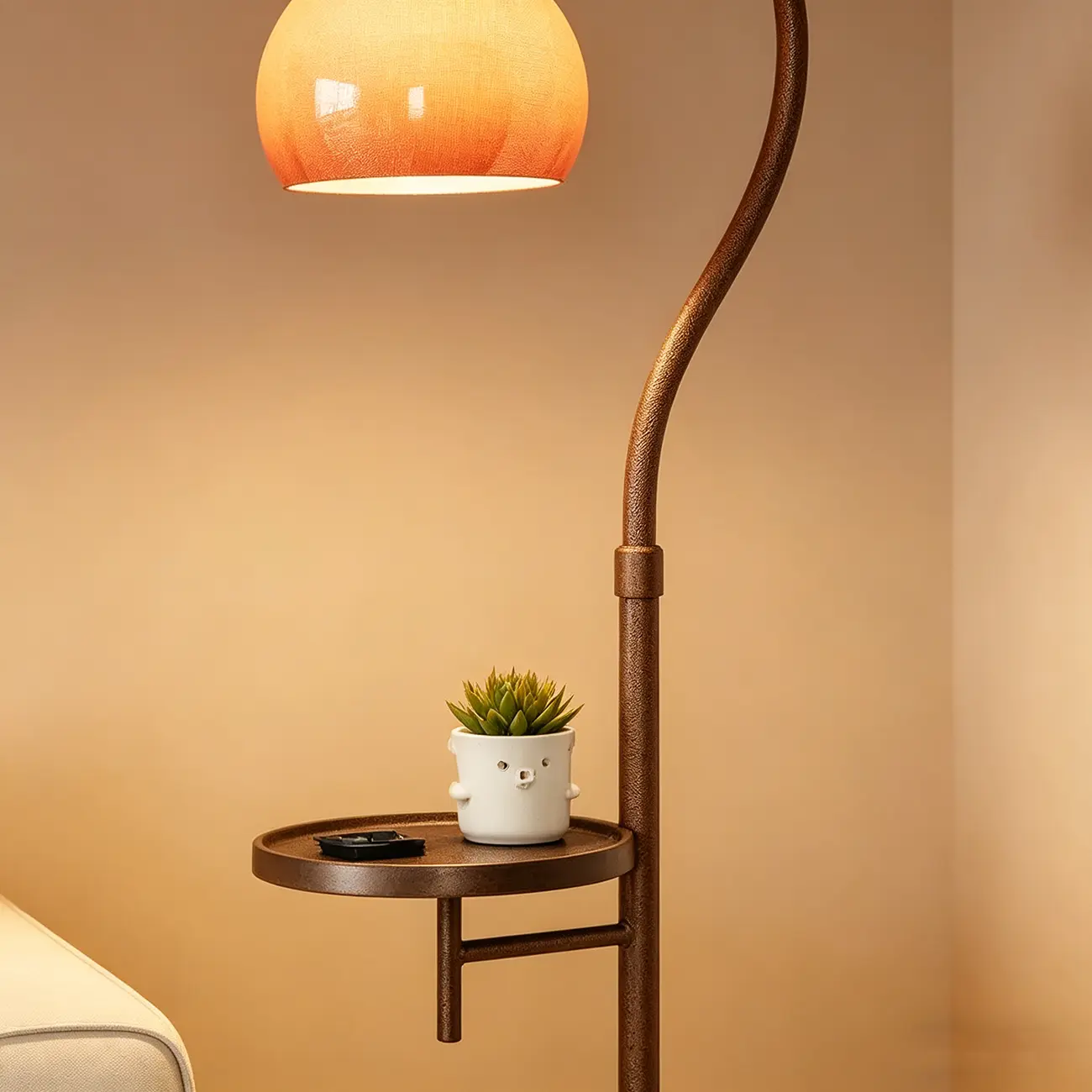 Simplistic Metal Glass Dome Arc Floor Lamp with Tray Table Image - 7 | homeyfad