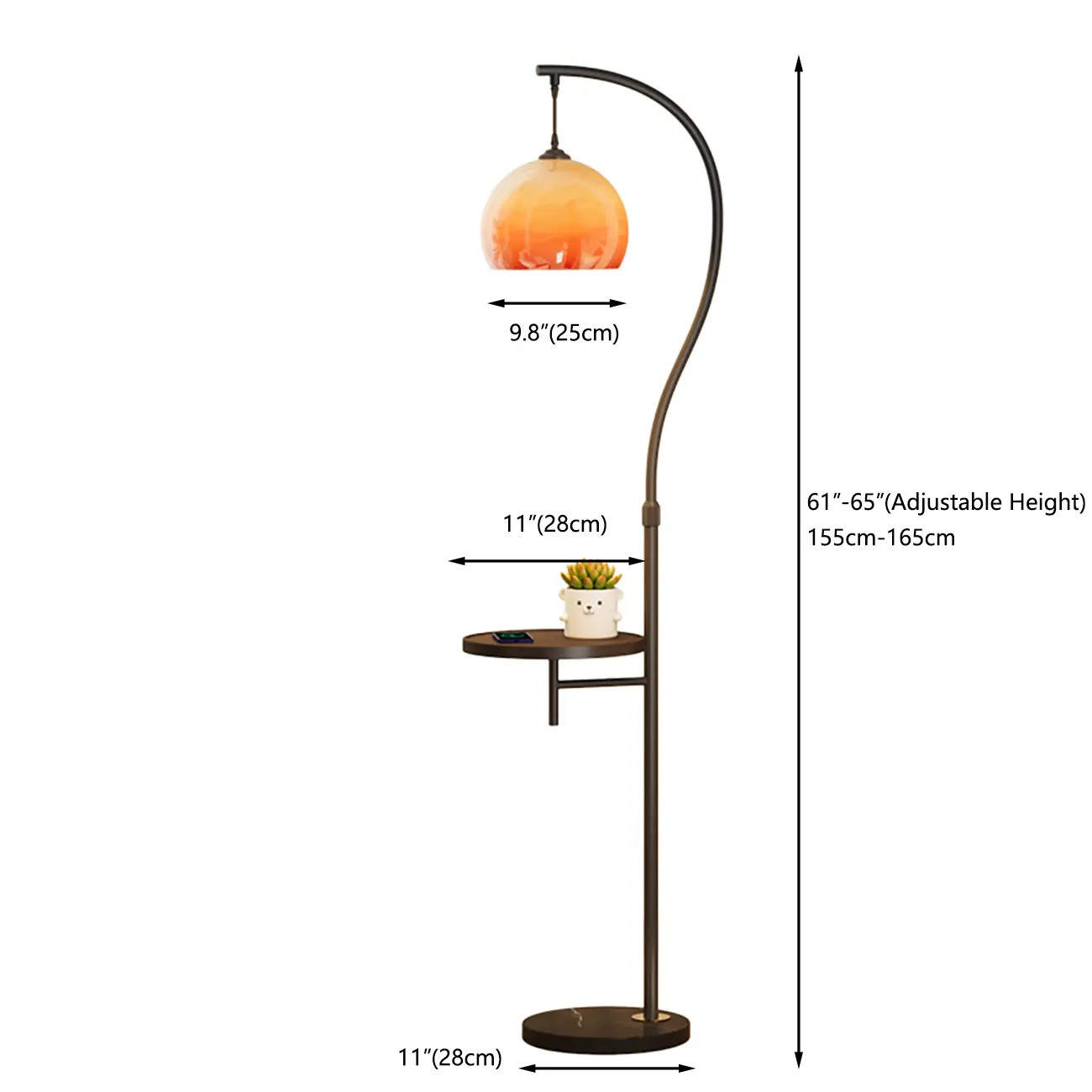 Simplistic Metal Glass Dome Arc Floor Lamp with Tray Table #size | homeyfad
