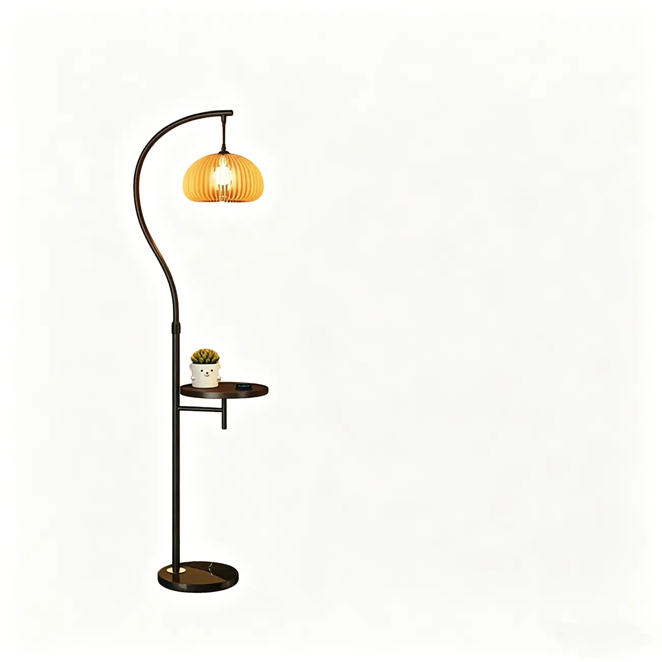 Simplistic Metal Glass Dome Arc Floor Lamp with Tray Table Image - 12 | homeyfad