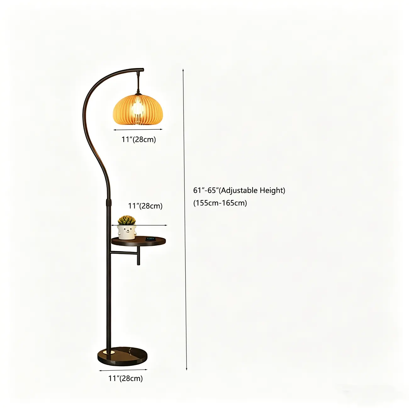 Simplistic Metal Glass Dome Arc Floor Lamp with Tray Table Image - 15 | homeyfad