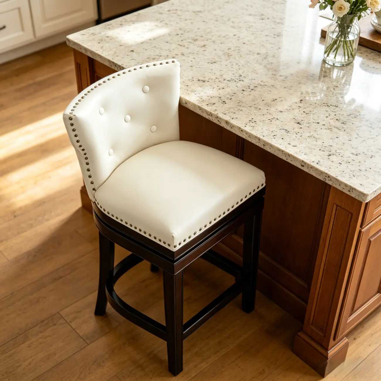 Solid Wood Genuine Leather Swivel Bar Stool Image - 17 | homeyfad