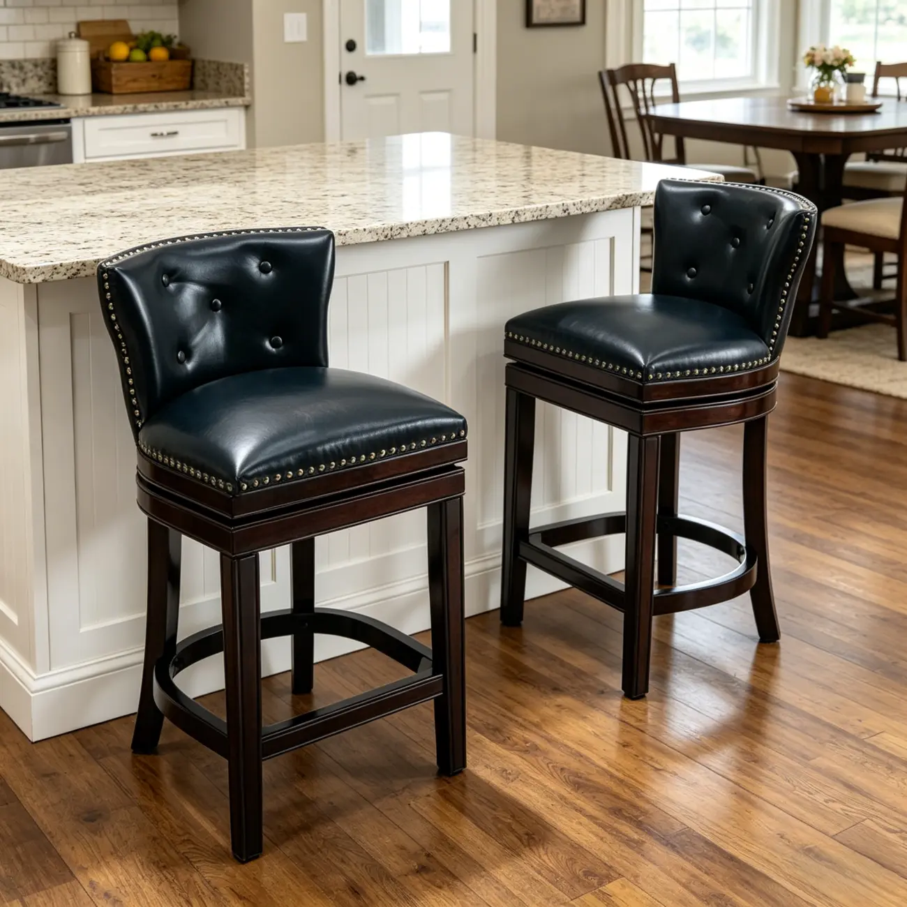 Solid Wood Genuine Leather Swivel Bar Stool Image - 7 | homeyfad