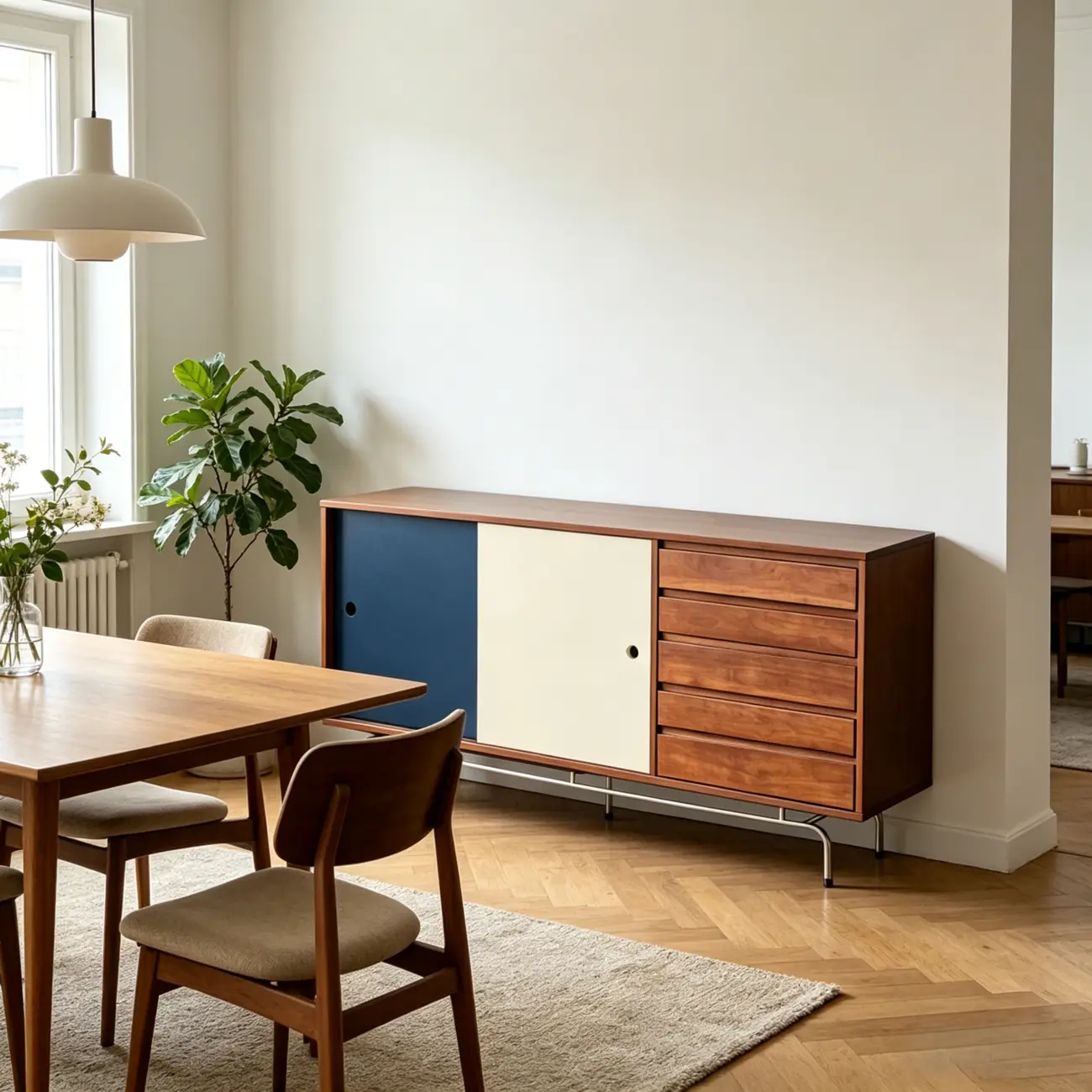 Mid-Century Modern Wood Storage TV Stand with Sliding Doors Image - 6 | homeyfad