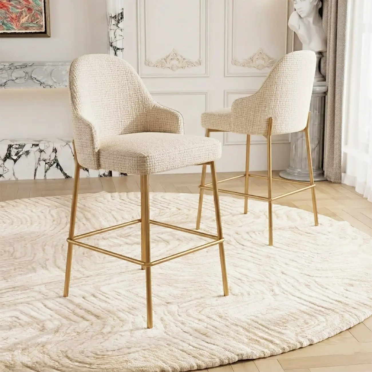 Mid Century Modern Ergonomic Curved Back Counter Stools Metal Frame Image - 14 | homeyfad