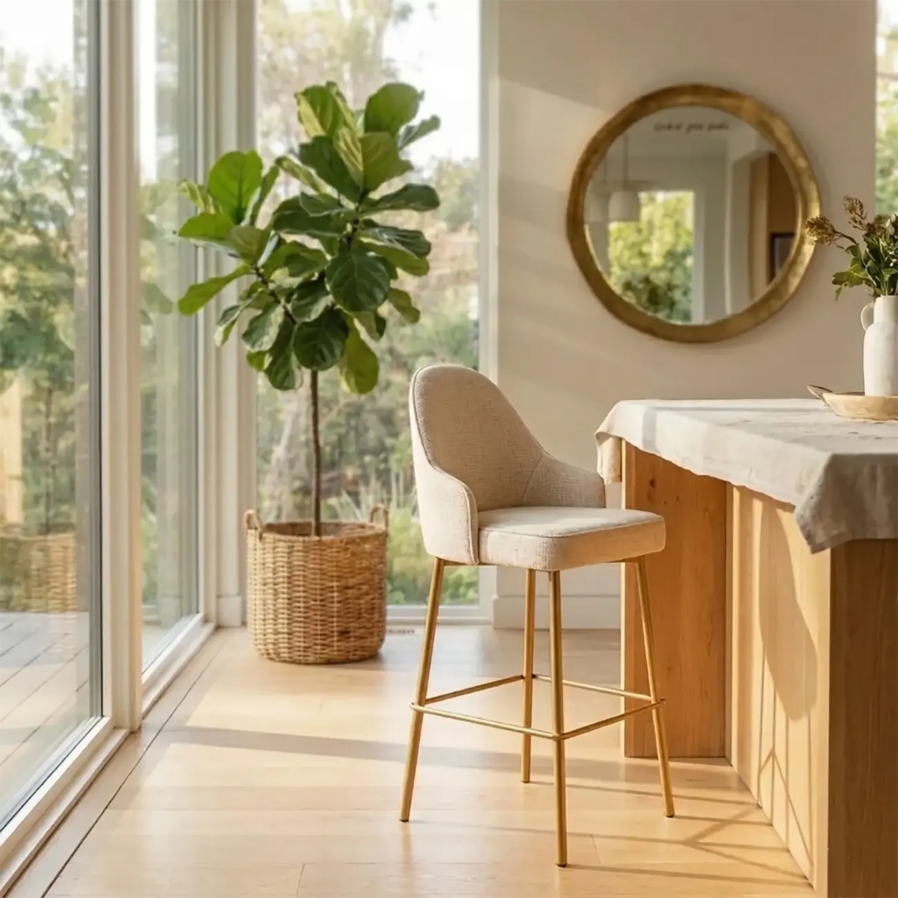 Mid Century Modern Ergonomic Curved Back Counter Stools Metal Frame Image - 1