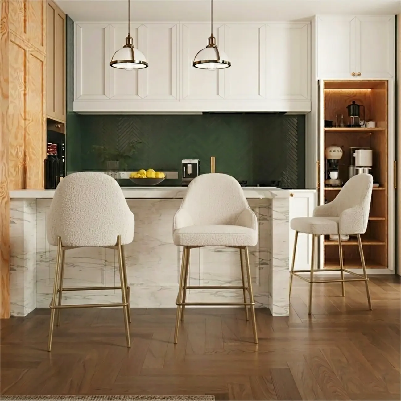 Mid Century Modern Ergonomic Curved Back Counter Stools Metal Frame Image - 2