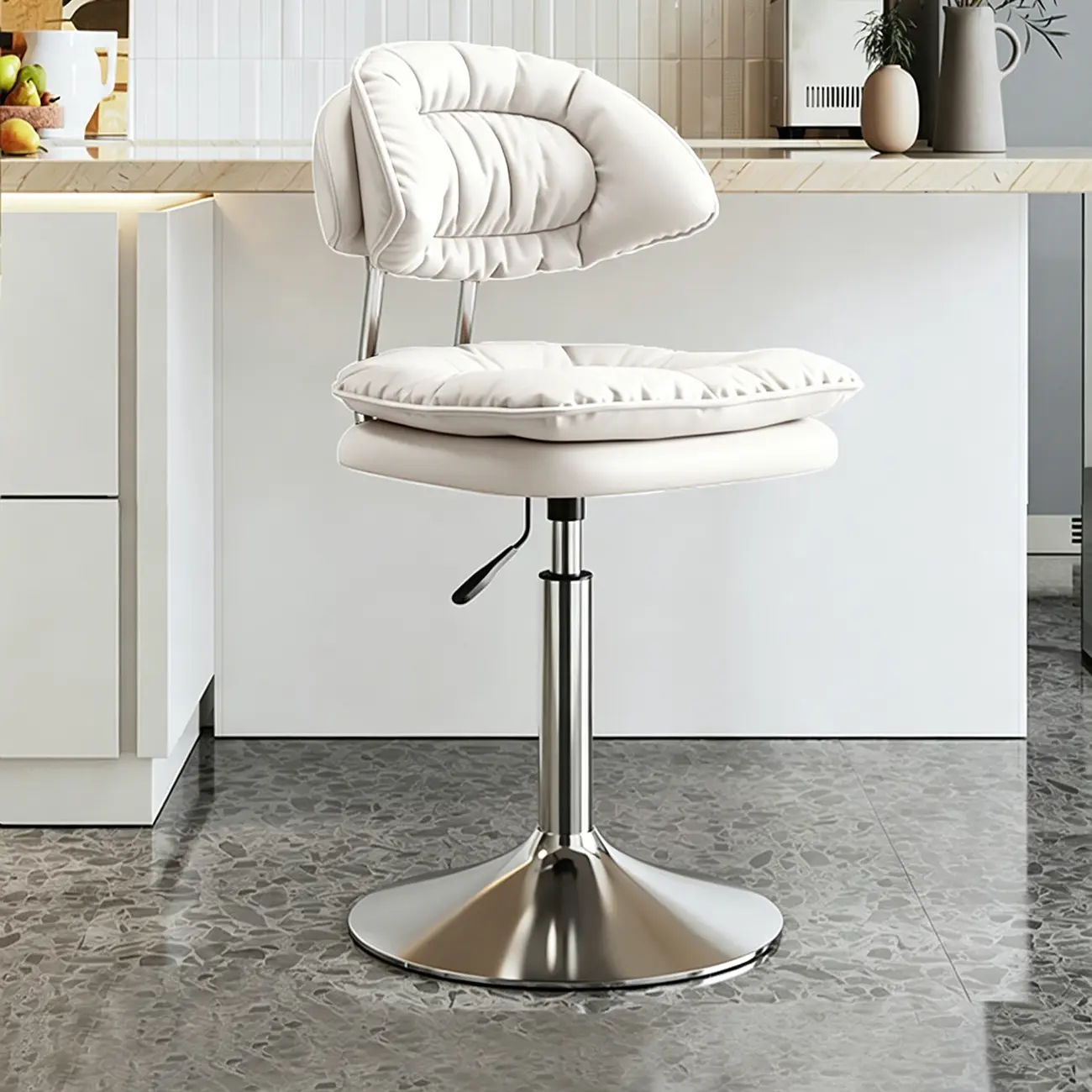 Modern Low Back Bar Chair Adjustable Swivel PU Leather  Image - 7 | homeyfad