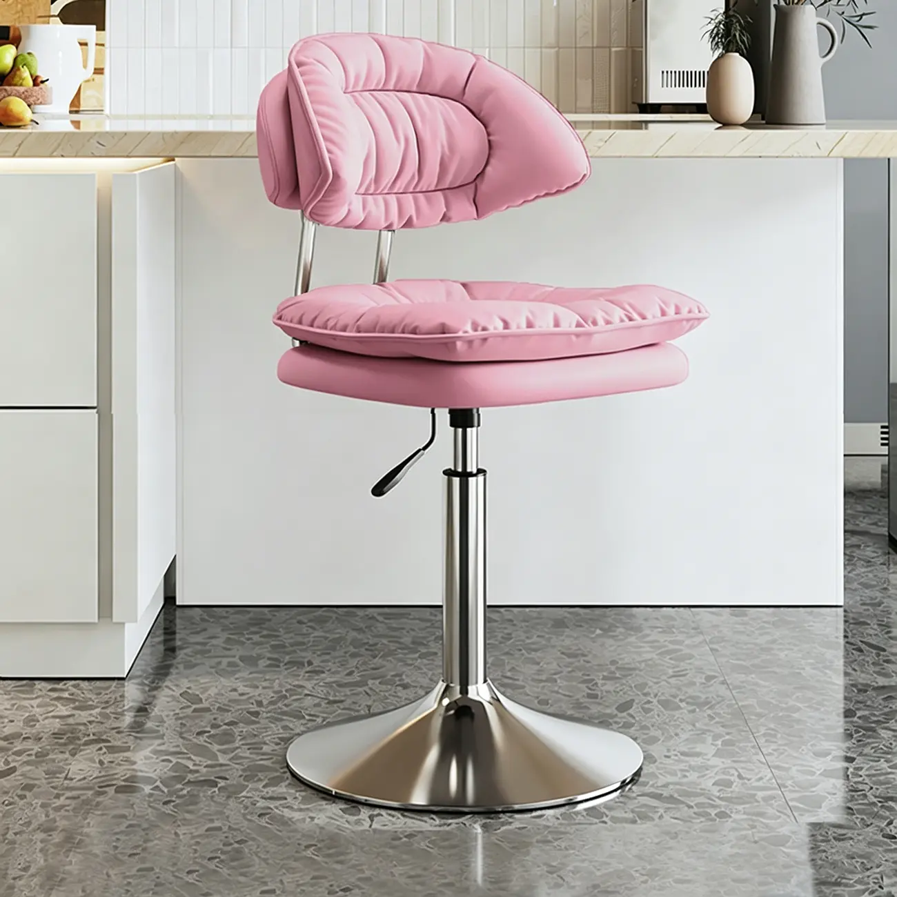 Modern Low Back Bar Chair Adjustable Swivel PU Leather  Image - 10 | homeyfad