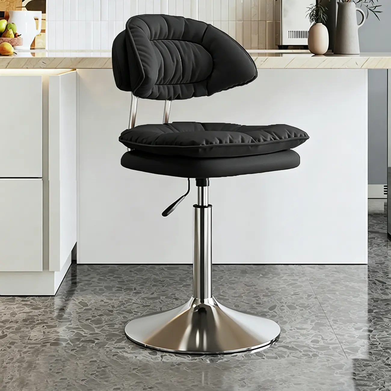 Modern Low Back Bar Chair Adjustable Swivel PU Leather  Image - 11 | homeyfad