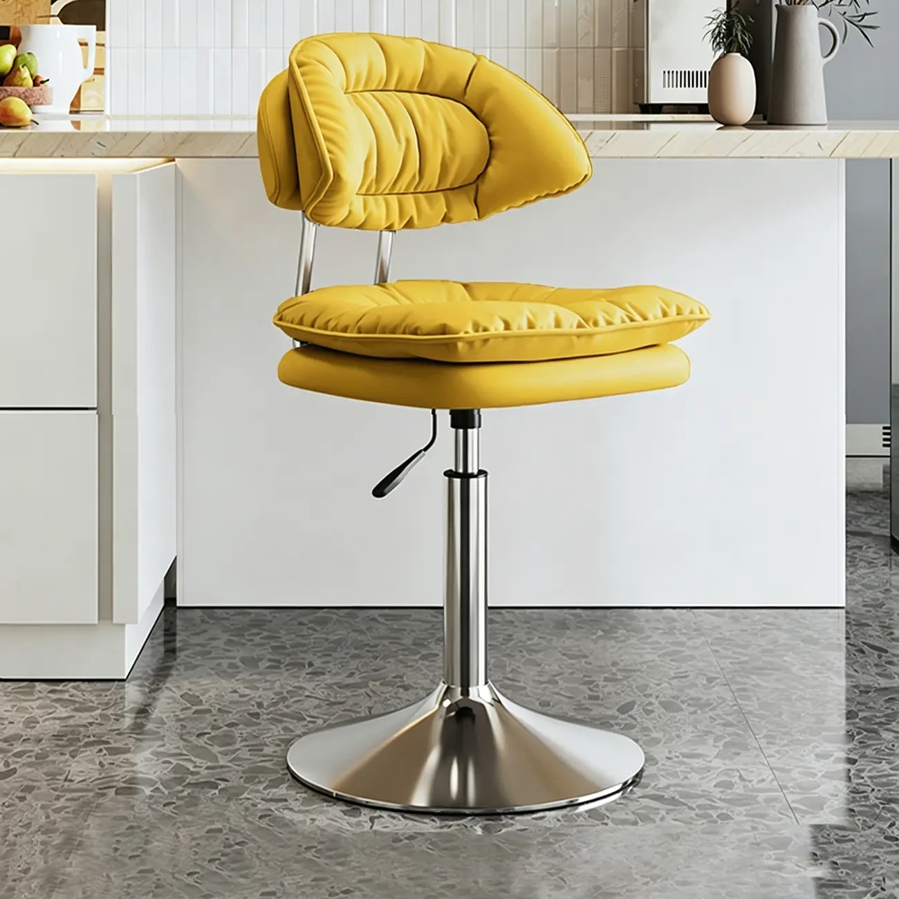 Modern Low Back Bar Chair Adjustable Swivel PU Leather  Image - 12 | homeyfad