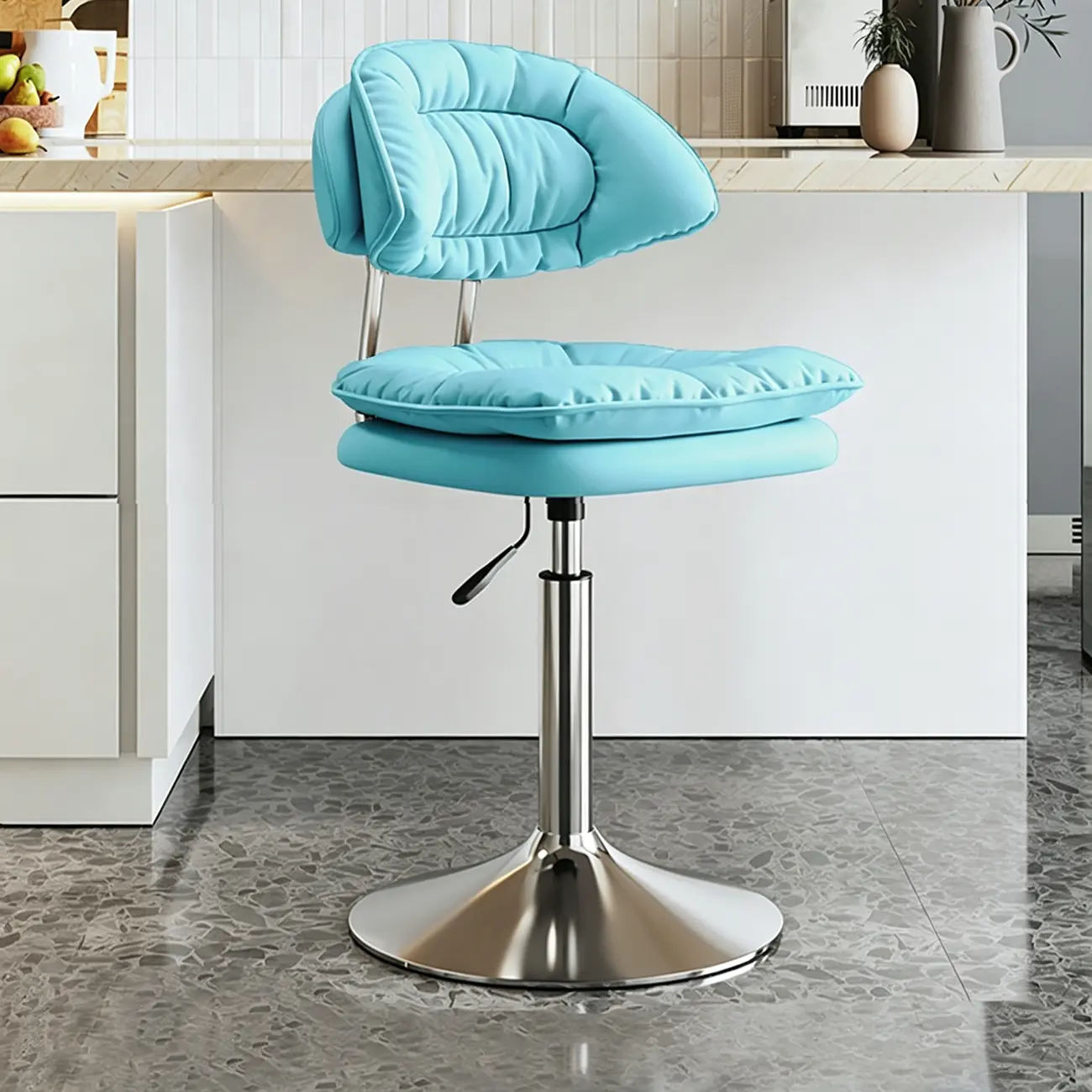 Modern Low Back Bar Chair Adjustable Swivel PU Leather  Image - 13 | homeyfad
