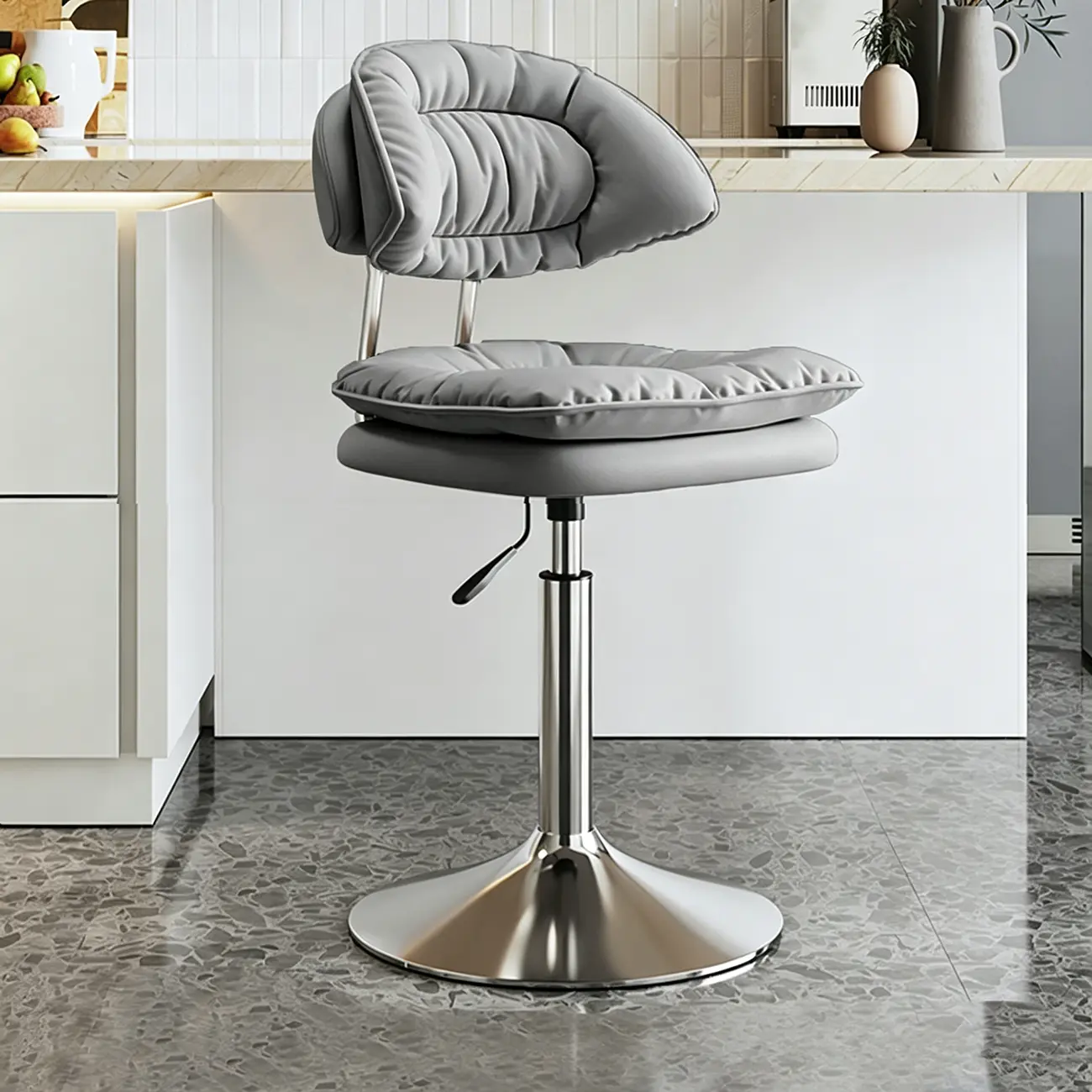 Modern Low Back Bar Chair Adjustable Swivel PU Leather  Image - 6 | homeyfad