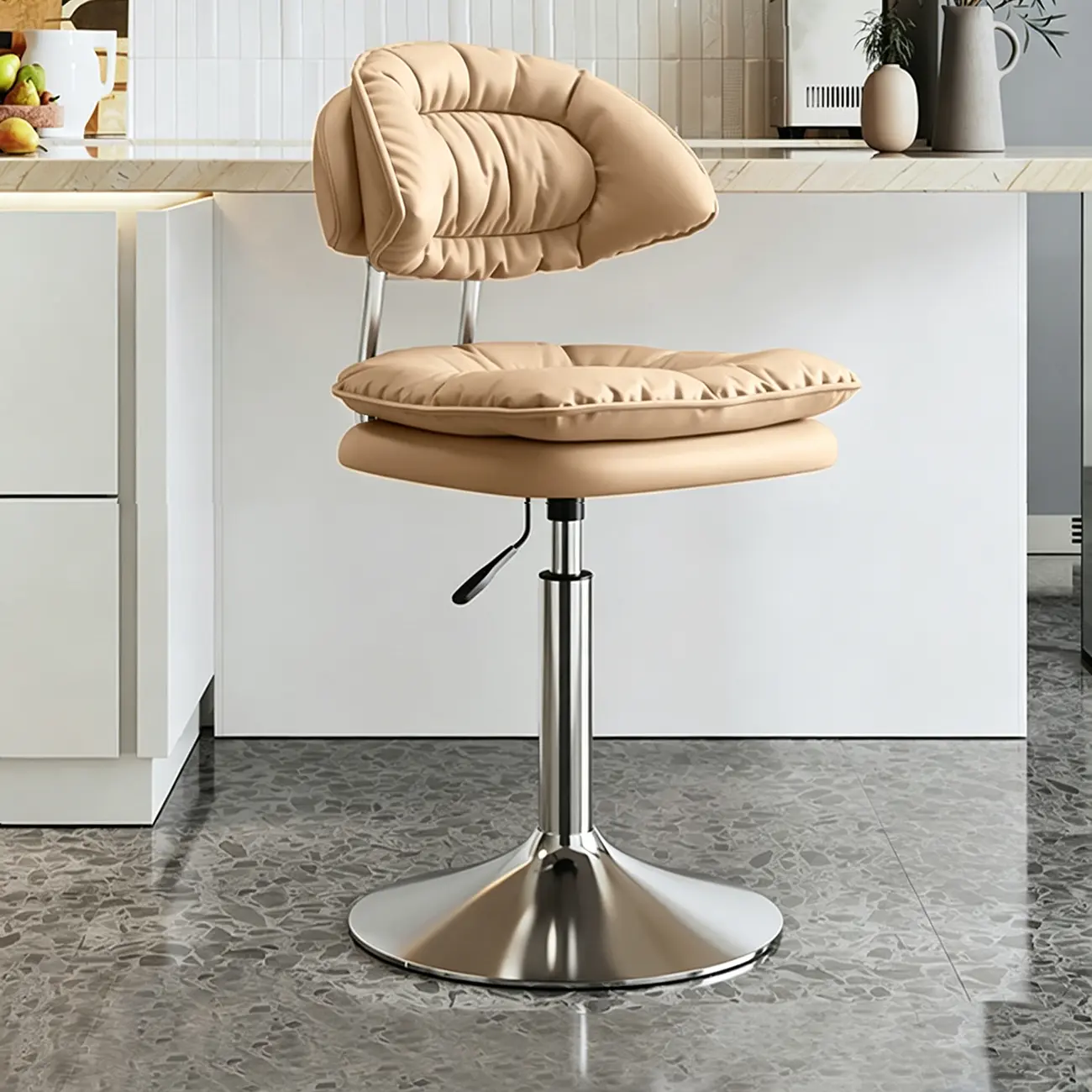 Modern Low Back Bar Chair Adjustable Swivel PU Leather  Image - 14 | homeyfad