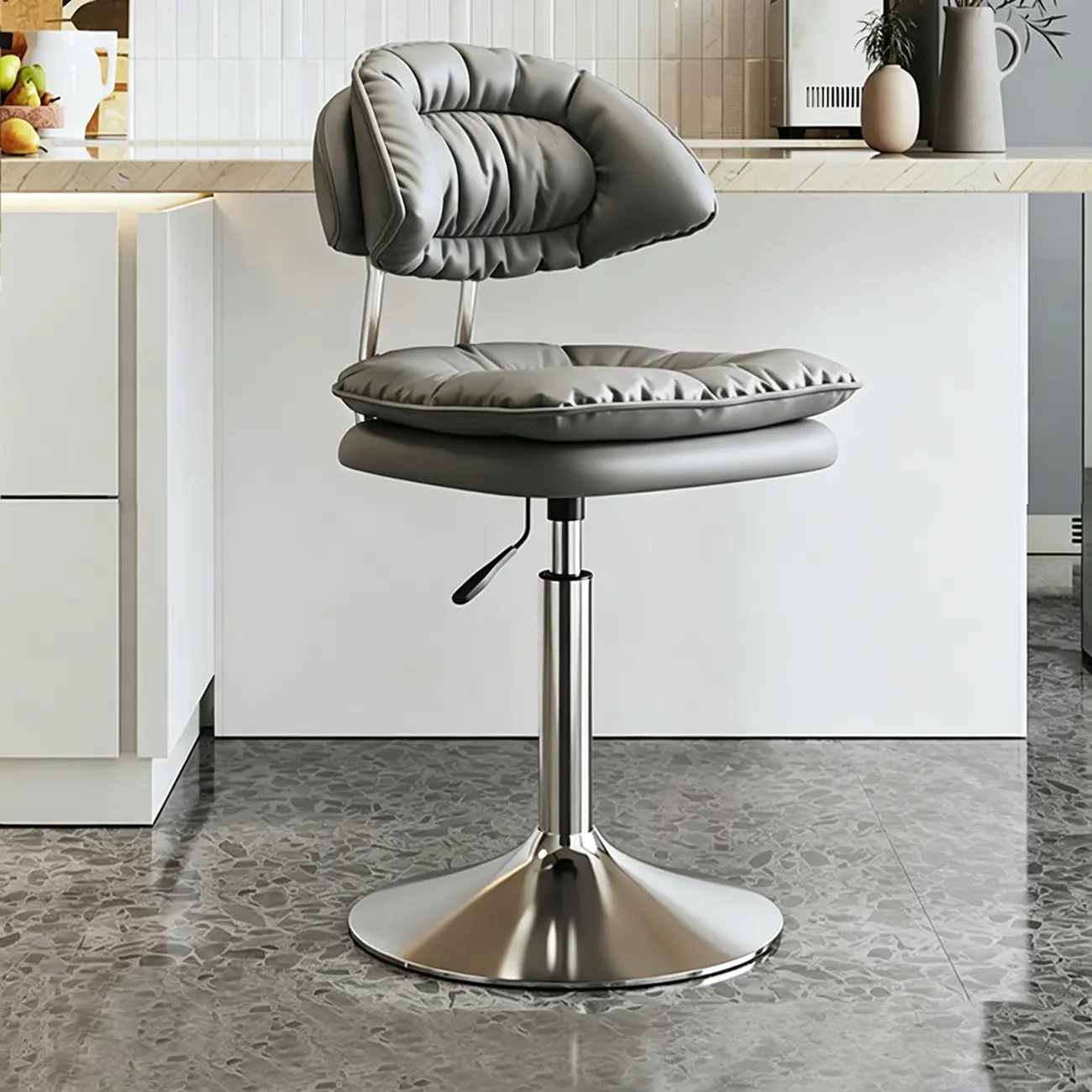 Modern Low Back Bar Chair Adjustable Swivel PU Leather  Image - 15 | homeyfad
