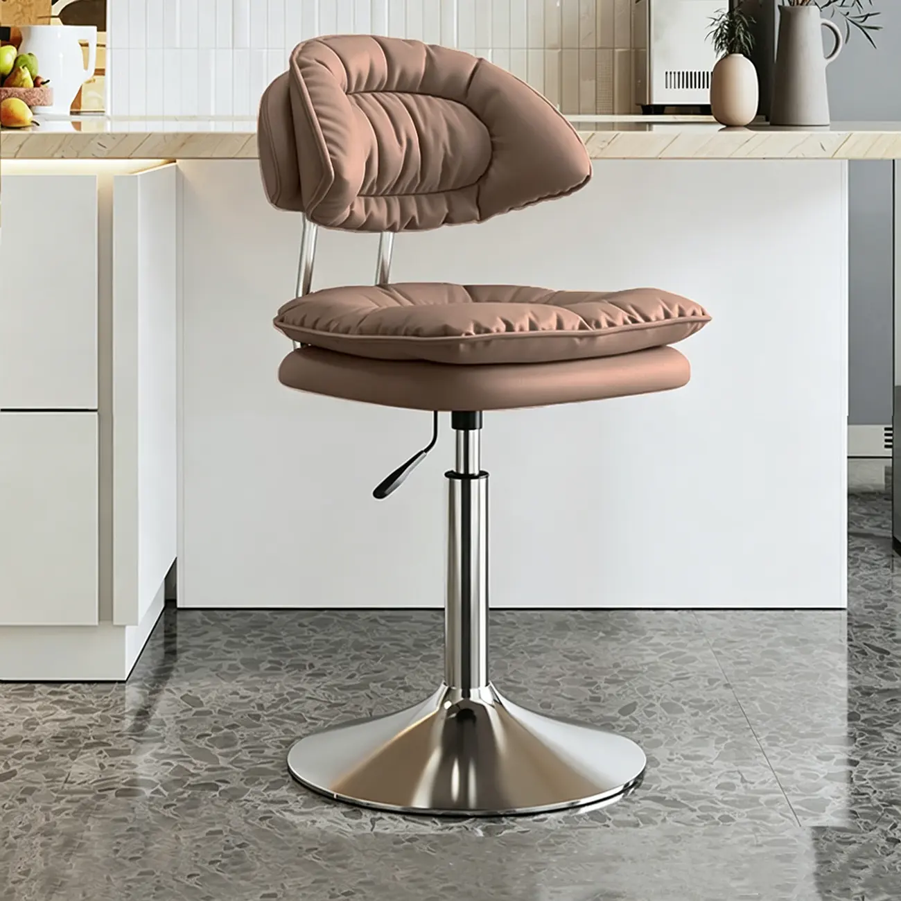 Modern Low Back Bar Chair Adjustable Swivel PU Leather  Image - 16 | homeyfad