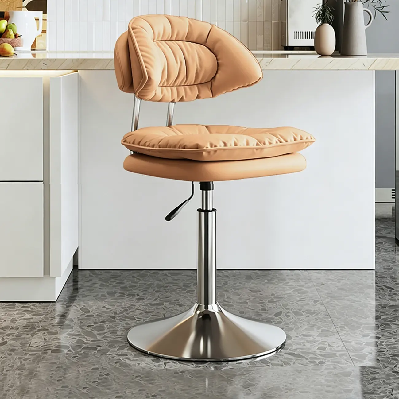Modern Low Back Bar Chair Adjustable Swivel PU Leather  Image - 8 | homeyfad