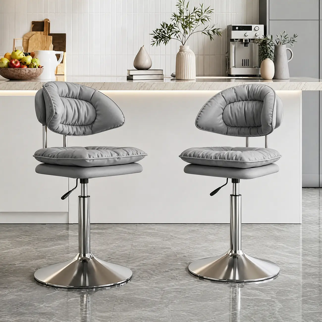 Modern Low Back Bar Chair Adjustable Swivel PU Leather  Image - 2 | homeyfad