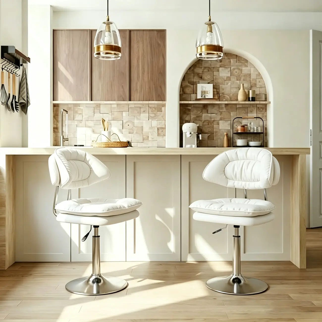 Modern Low Back Bar Chair Adjustable Swivel PU Leather  Image - 1 | homeyfad