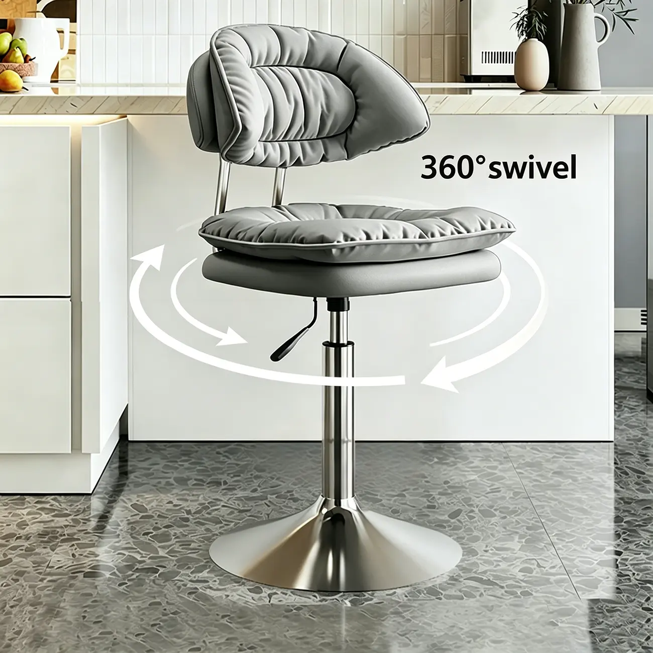 Modern Low Back Bar Chair Adjustable Swivel PU Leather  Image - 4 | homeyfad