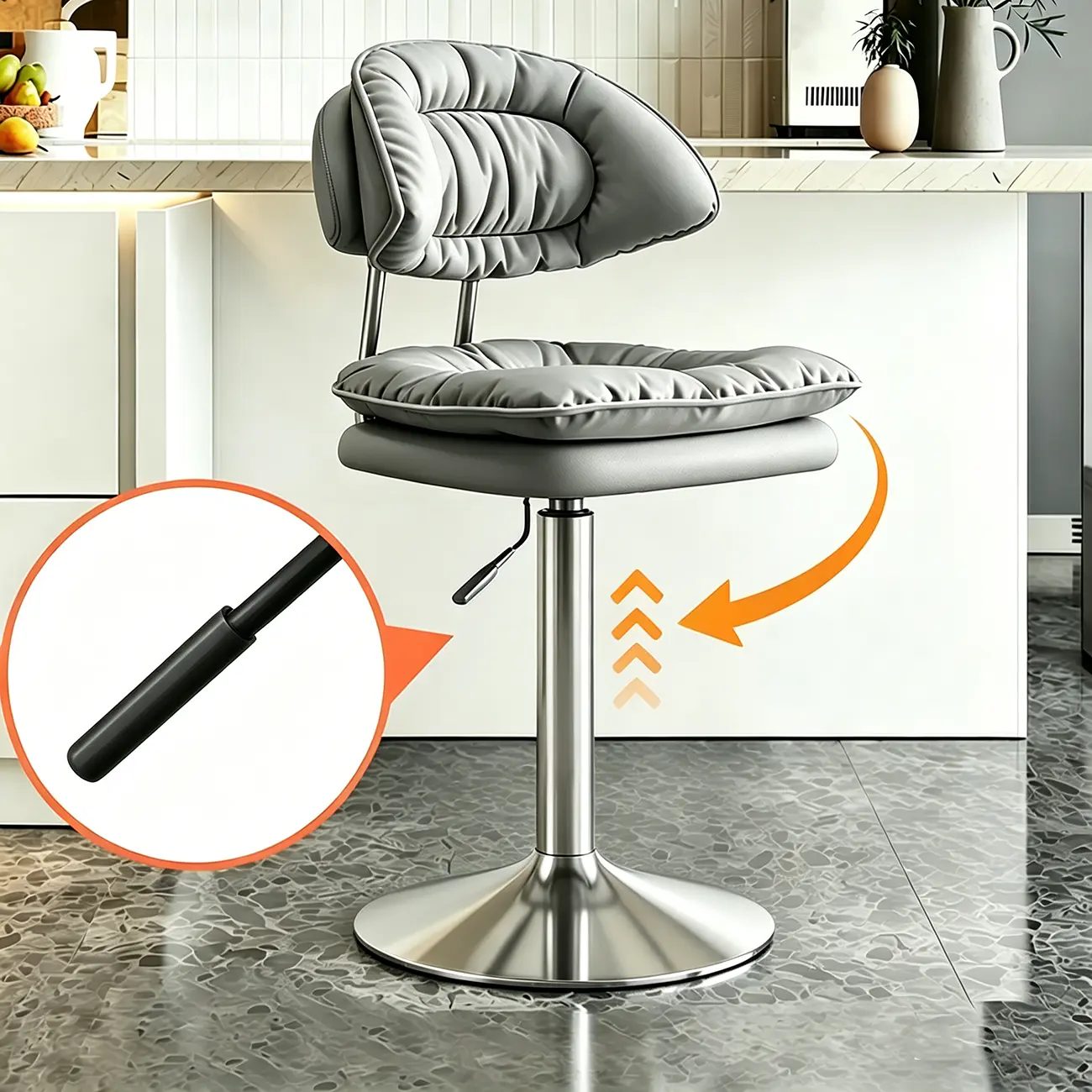 Modern Low Back Bar Chair Adjustable Swivel PU Leather  Image - 5 | homeyfad
