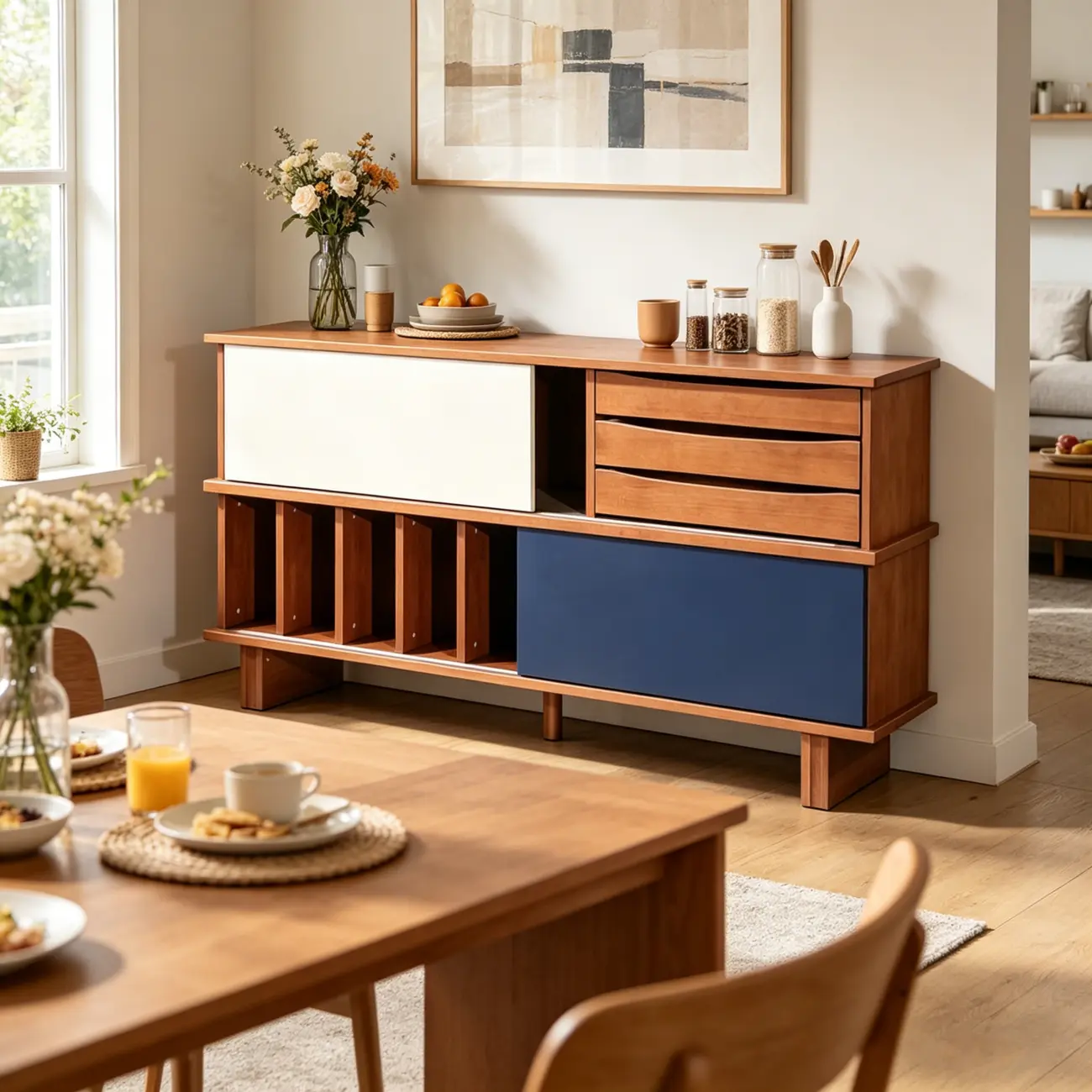 Mid-Century Modern Solid Wood Storage Cabinet with 3 Drawers Image - 2 | homeyfad