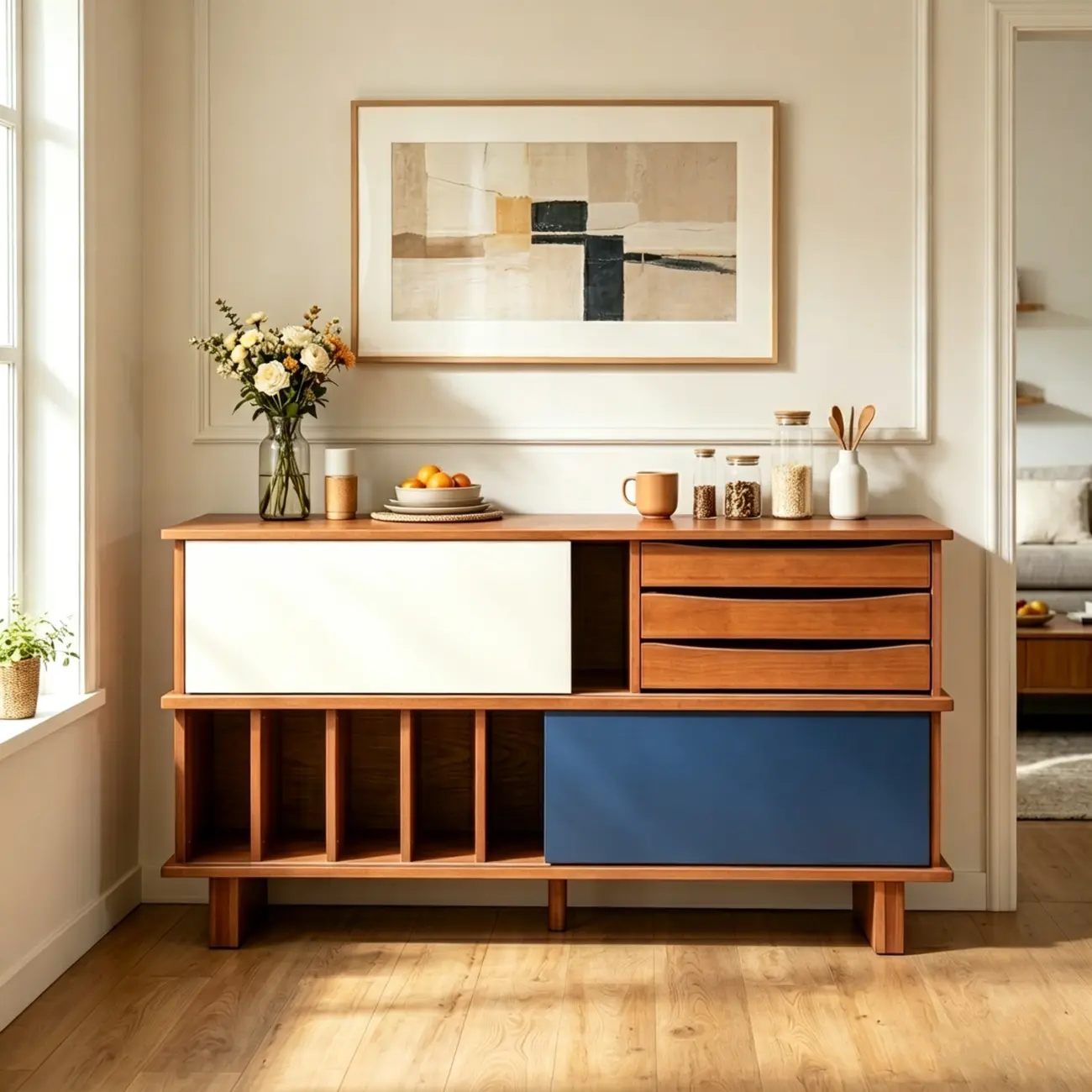 Mid-Century Modern Solid Wood Storage Cabinet with 3 Drawers Image - 1 | homeyfad