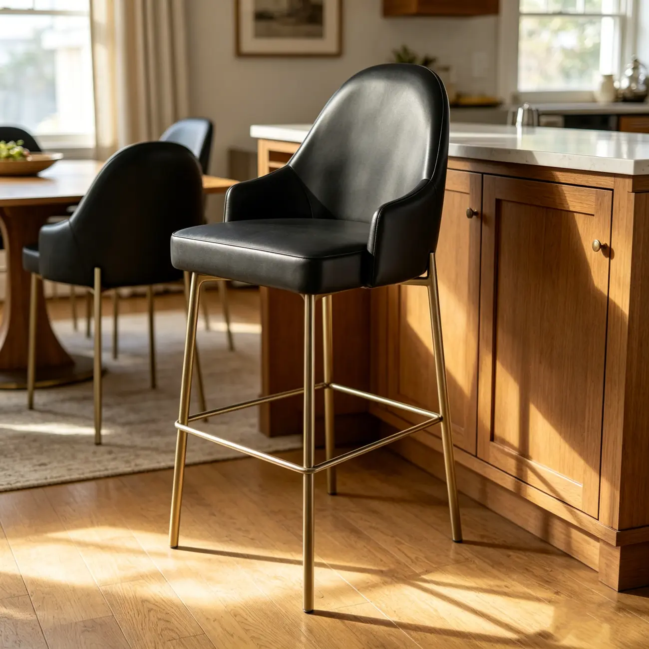 Mid Century Modern Ergonomic Curved Back Counter Stools Metal Frame Image - 17 | homeyfad