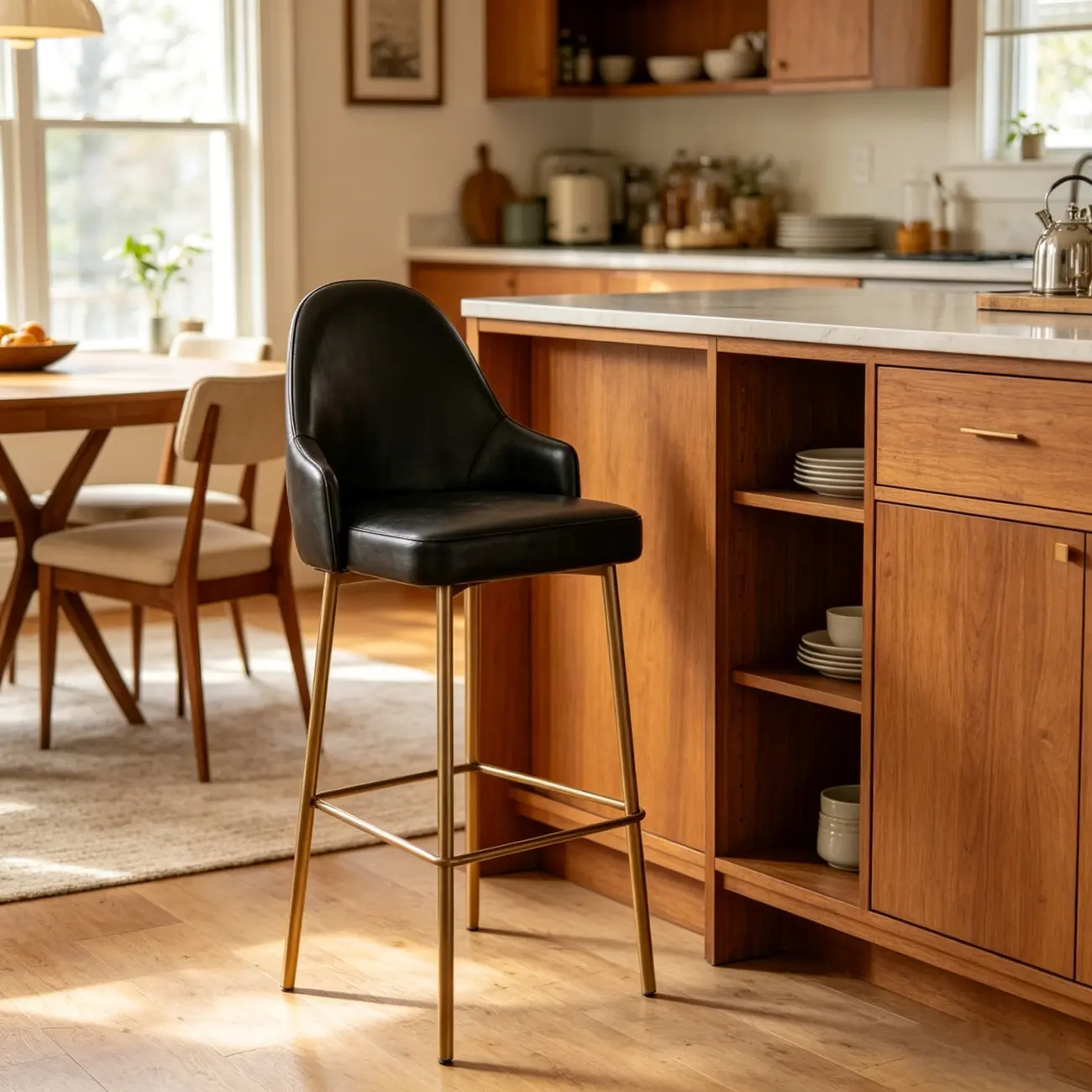 Mid Century Modern Ergonomic Curved Back Counter Stools Metal Frame Image - 19 | homeyfad