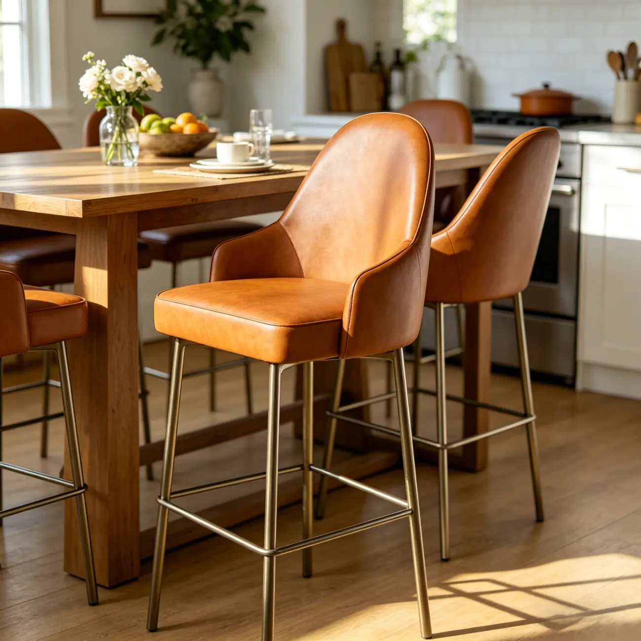 Mid Century Modern Ergonomic Curved Back Counter Stools Metal Frame Image - 7 | homeyfad