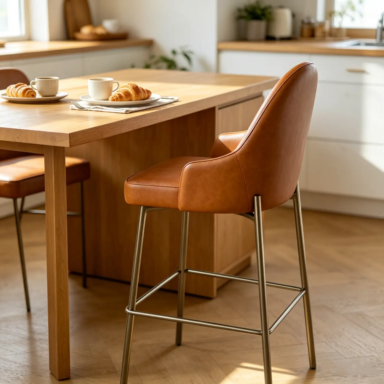 Mid Century Modern Ergonomic Curved Back Counter Stools Metal Frame Image - 8 | homeyfad