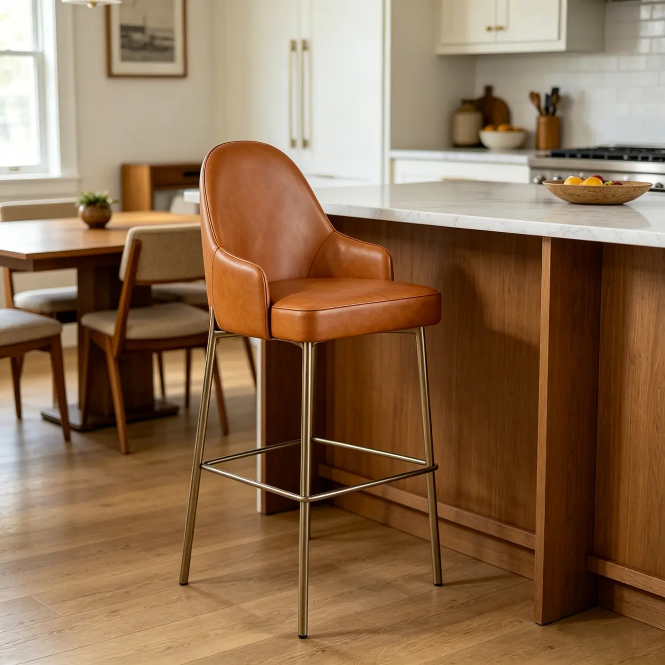Mid Century Modern Ergonomic Curved Back Counter Stools Metal Frame Image - 6 | homeyfad