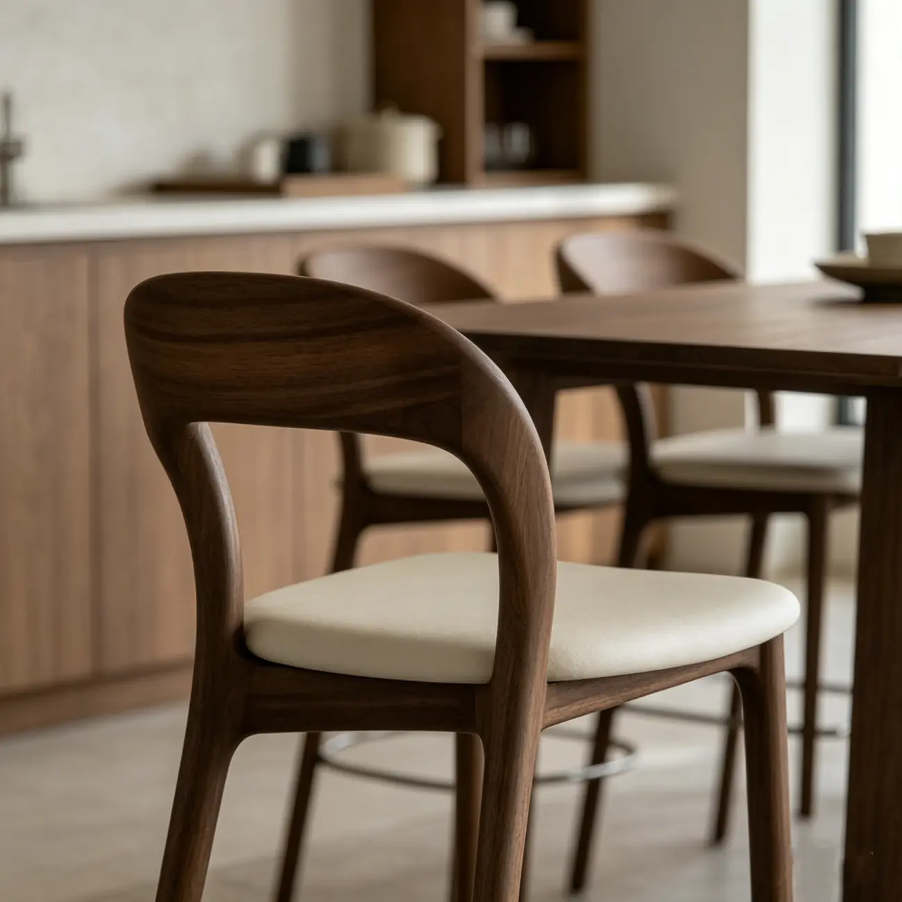 Solid Wood Mid-century Modern Bar Stool With Curved Open-back Image - 7 | homeyfad