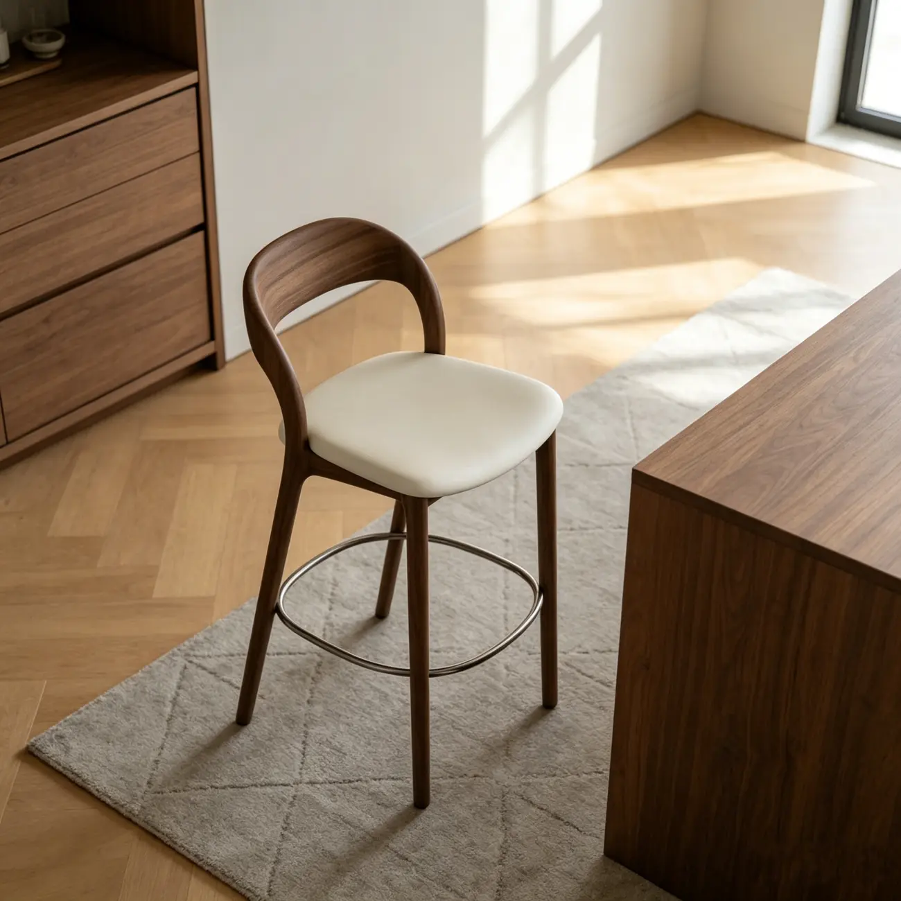 Solid Wood Mid-century Modern Bar Stool With Curved Open-back Image - 6 | homeyfad