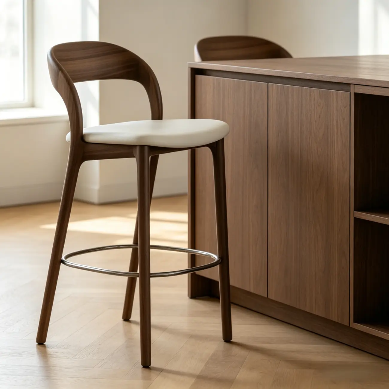 Solid Wood Mid-century Modern Bar Stool With Curved Open-back Image - 5 | homeyfad