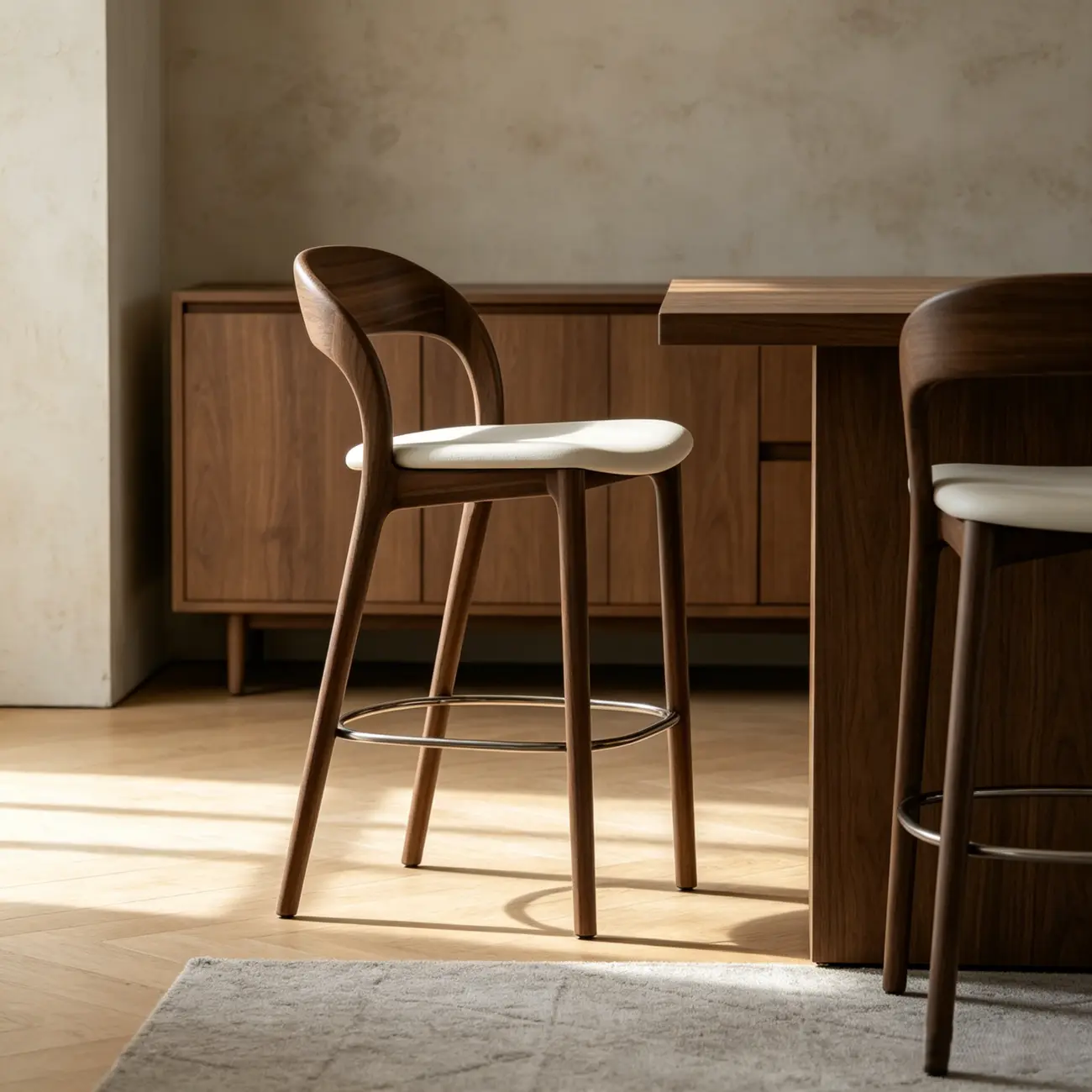 Solid Wood Mid-century Modern Bar Stool With Curved Open-back Image - 10 | homeyfad