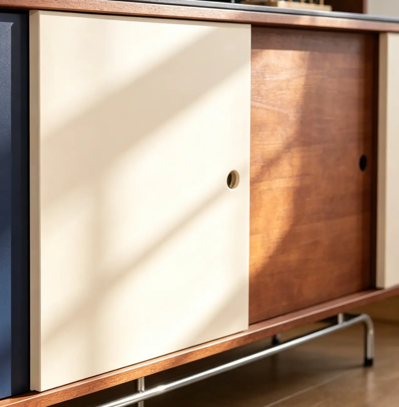 Mid-Century Modern Wood Sideboard with Stone Top and Storage Image - 9 | homeyfad