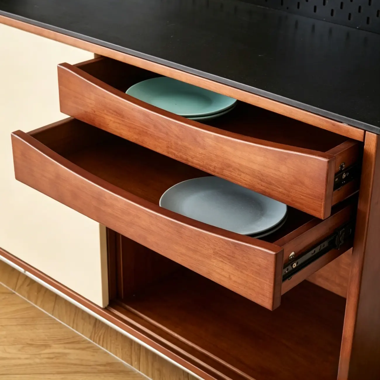 Mid-Century Modern Wood Sideboard with Stone Top and Storage Image - 10 | homeyfad