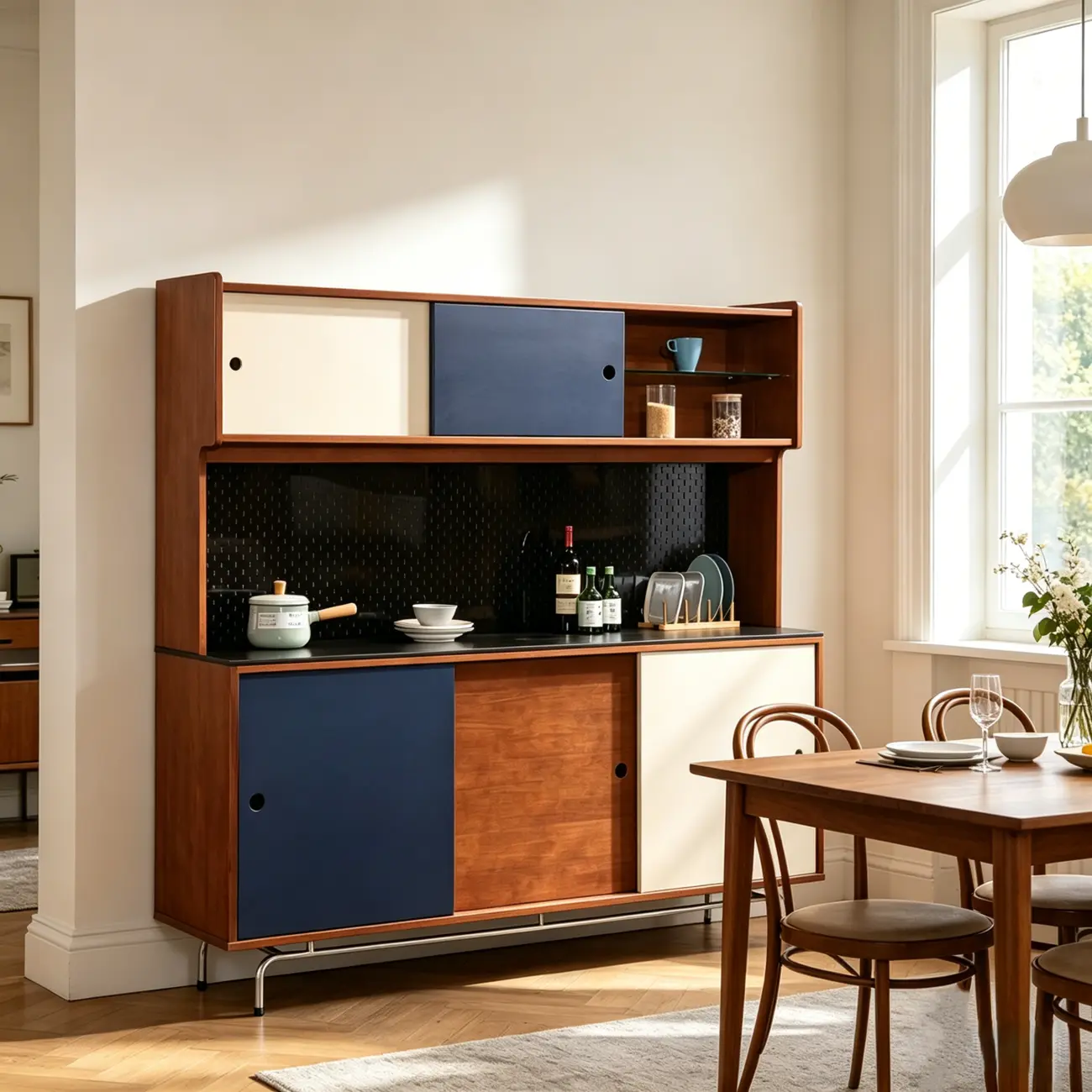 Mid-Century Modern Wood Sideboard with Stone Top and Storage Image - 3 | homeyfad