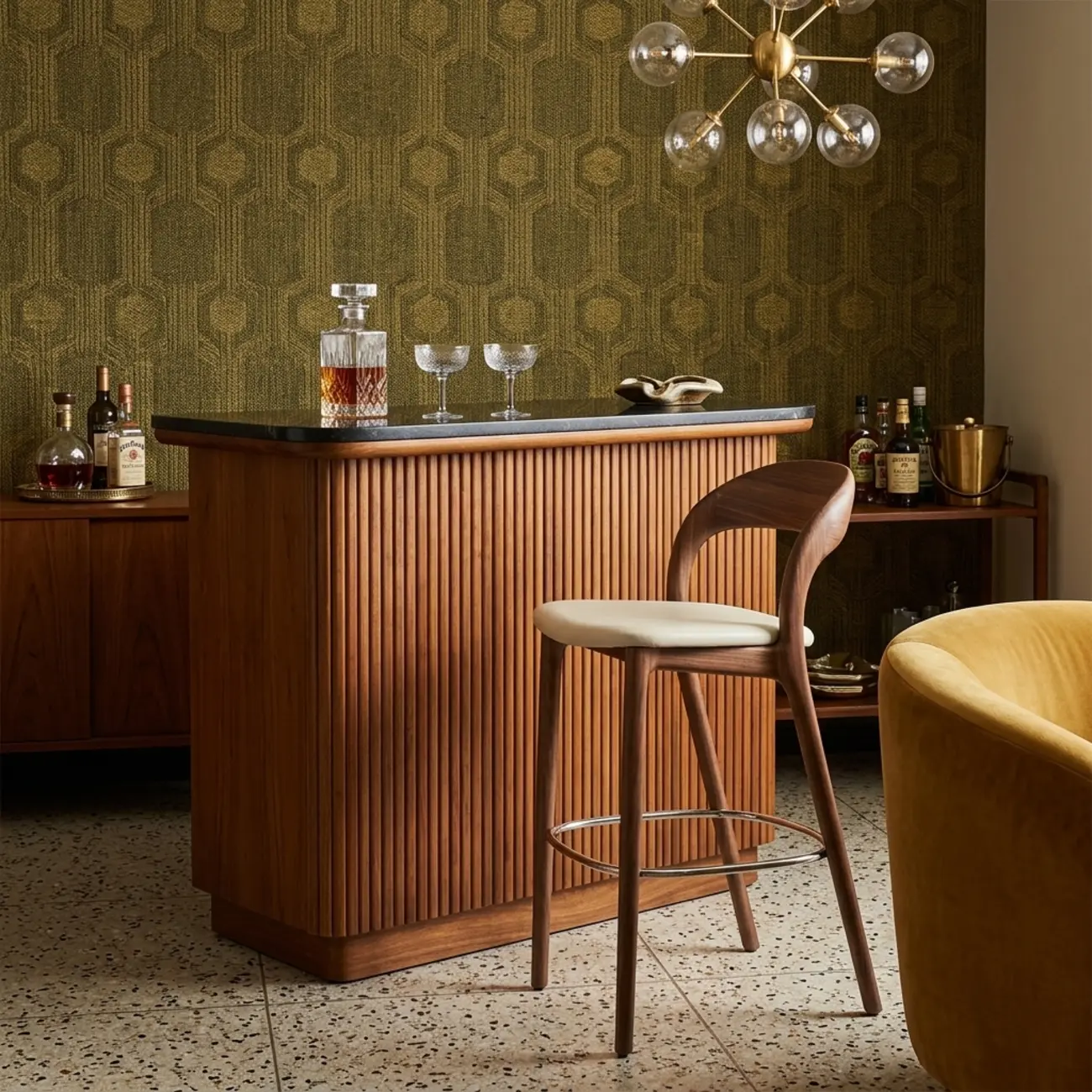 Solid Wood Mid-century Modern Bar Stool With Curved Open-back Image - 2 | homeyfad