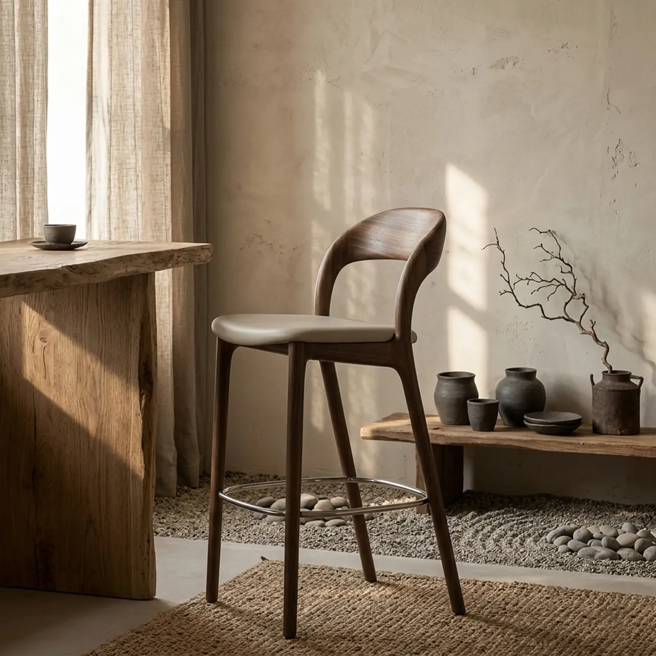 Solid Wood Mid-century Modern Bar Stool With Curved Open-back Image - 4 | homeyfad