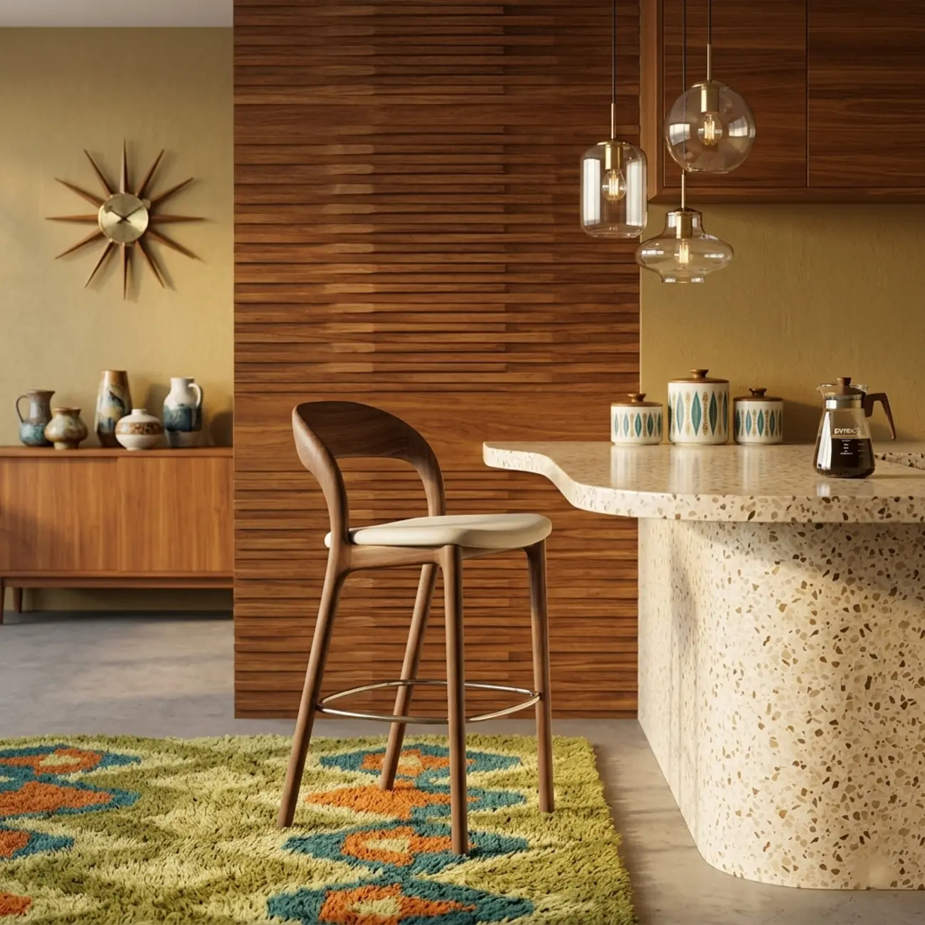 Solid Wood Mid-century Modern Bar Stool With Curved Open-back Image - 3 | homeyfad