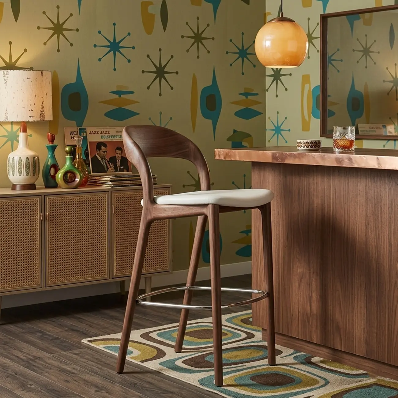 Solid Wood Mid-century Modern Bar Stool With Curved Open-back Image - 1 | homeyfad