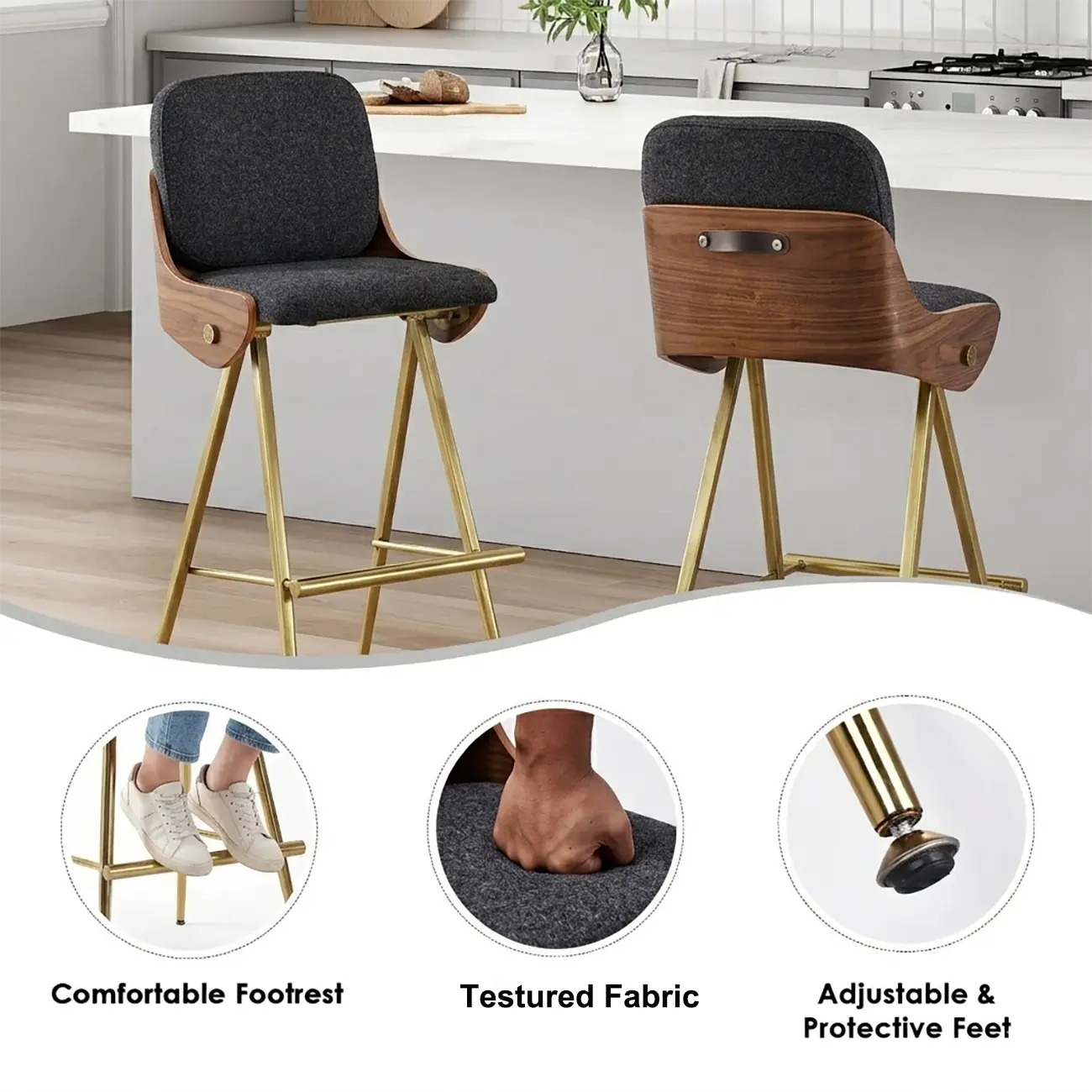 Modern Industrial Curved Back 30" Bar Stool With Footrest Image - 4 | homeyfad