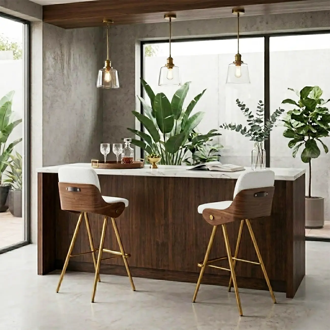 Modern Industrial Curved Back 30" Bar Stool With Footrest Image - 11 | homeyfad