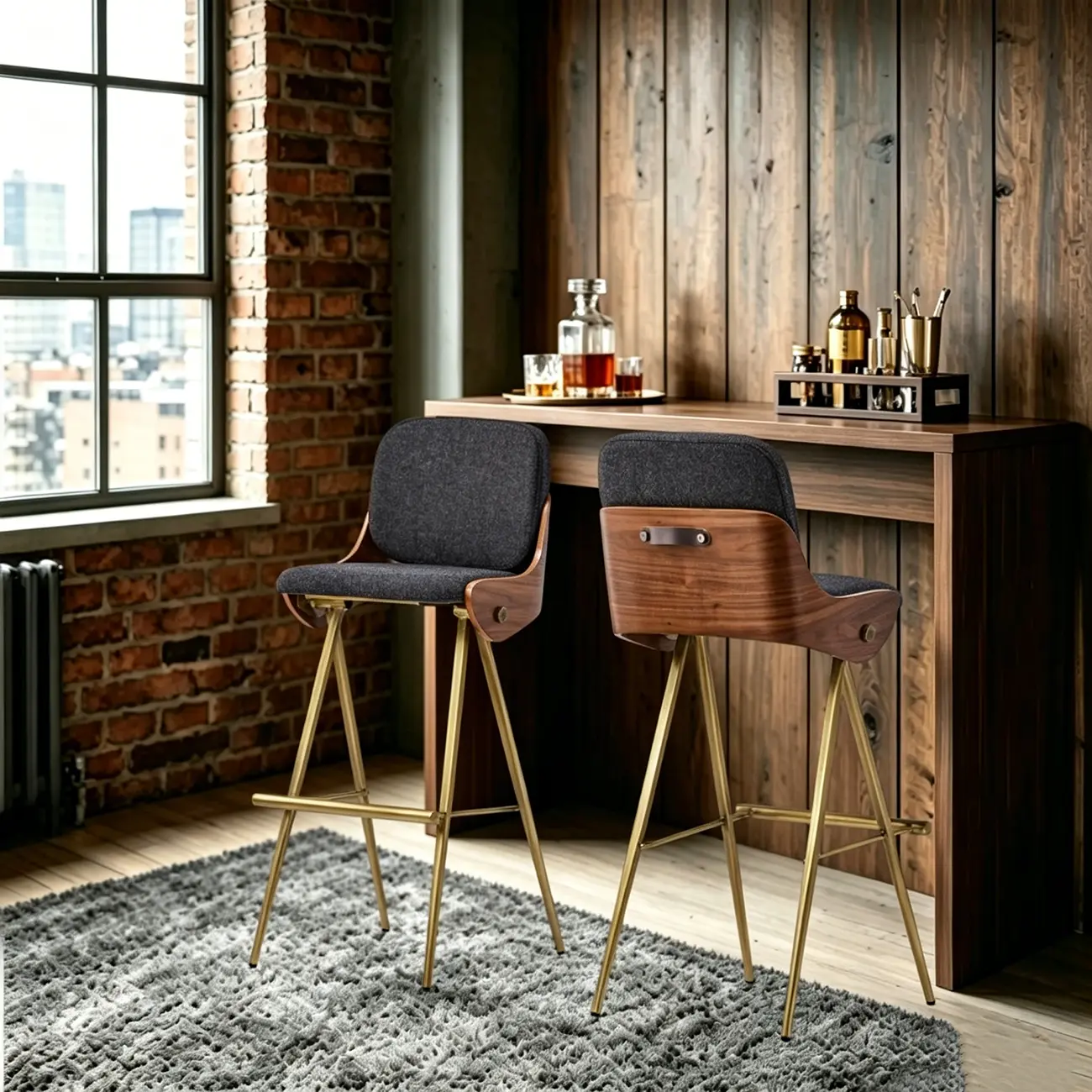 Modern Industrial Curved Back 30" Bar Stool With Footrest Image - 12 | homeyfad