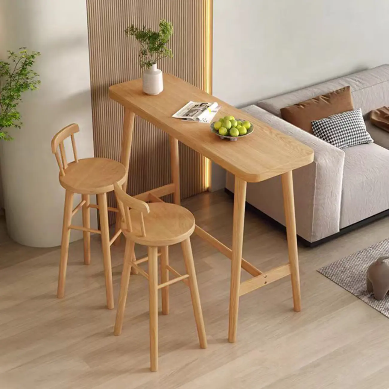 Scandinavian Wooden Bar Table with Footrest for Dining Spaces Image - 1 | homeyfad