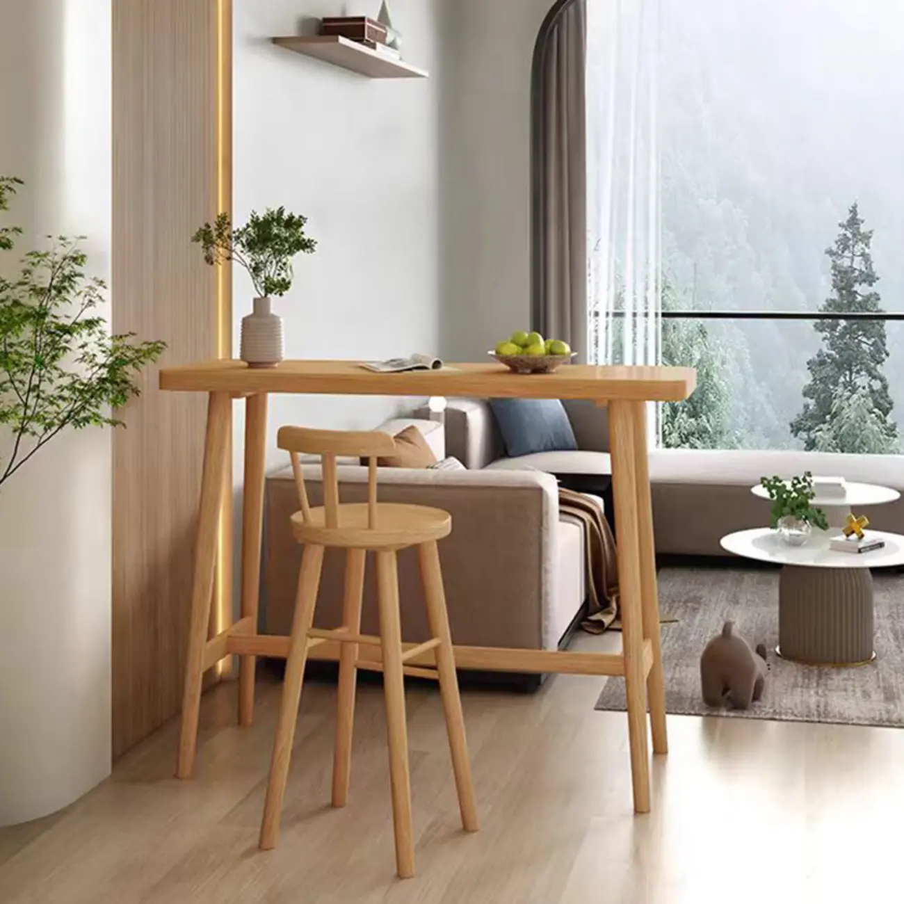 Scandinavian Wooden Bar Table with Footrest for Dining Spaces Image - 2 | homeyfad