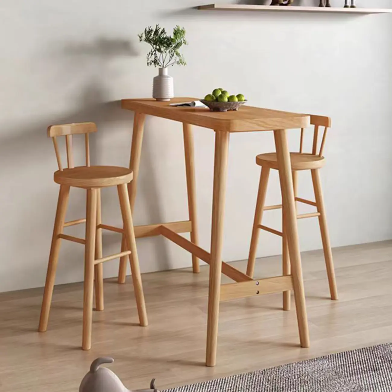 Scandinavian Wooden Bar Table with Footrest for Dining Spaces Image - 3 | homeyfad